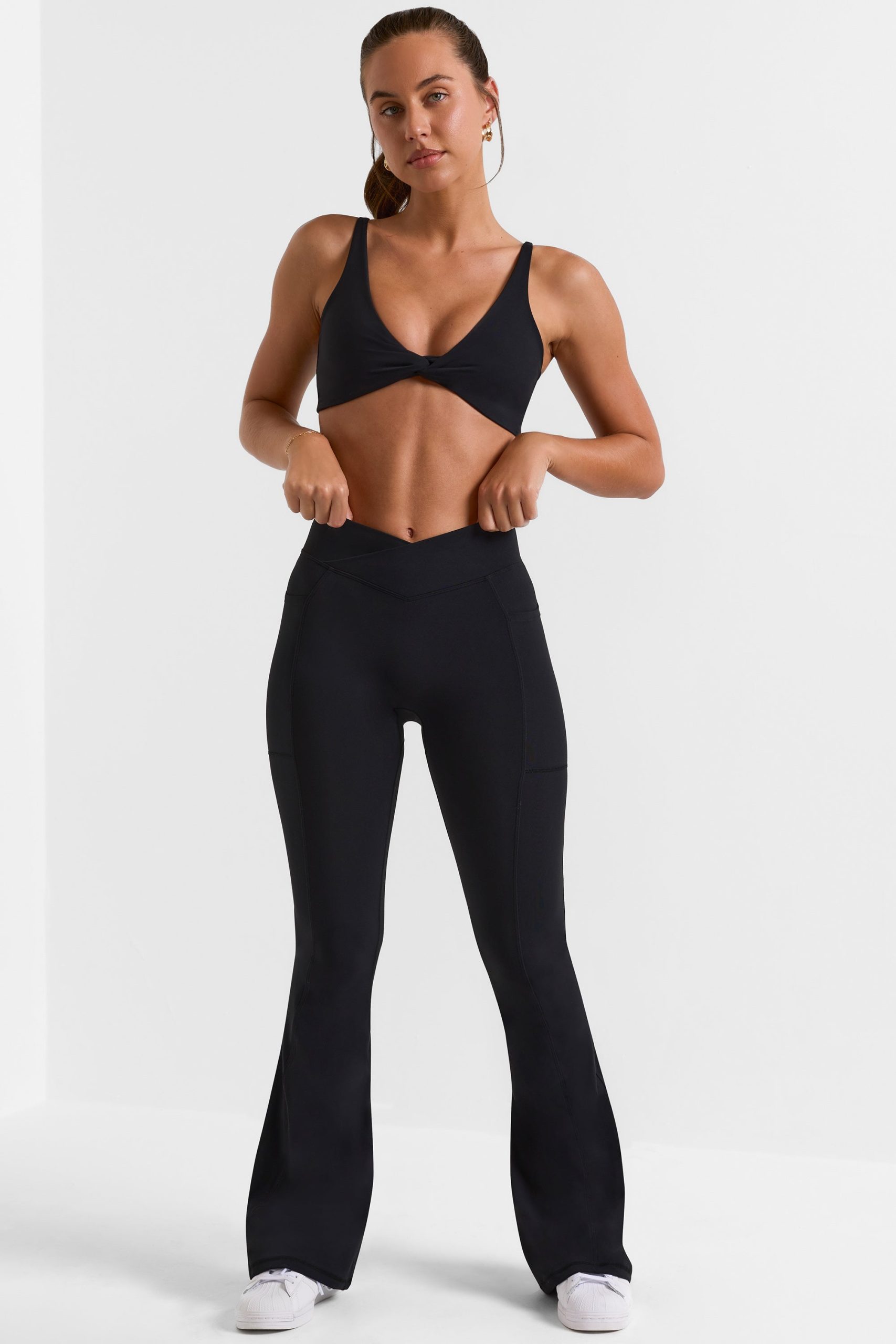 Soft Active V-Waist Pocket Flared Leggings in Black - Image 8