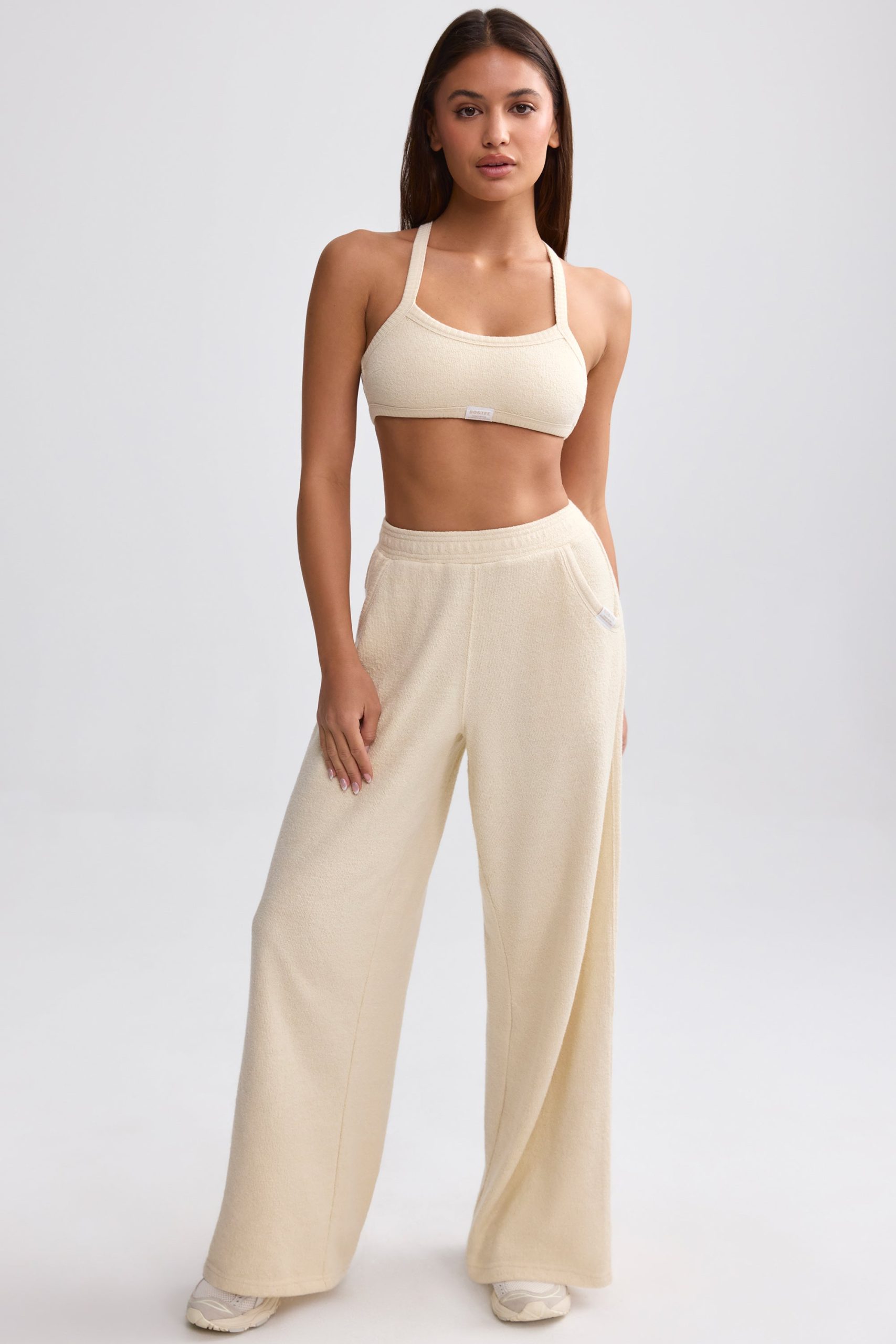 Terry Towelling Wide-Leg Joggers in Cream - Image 2