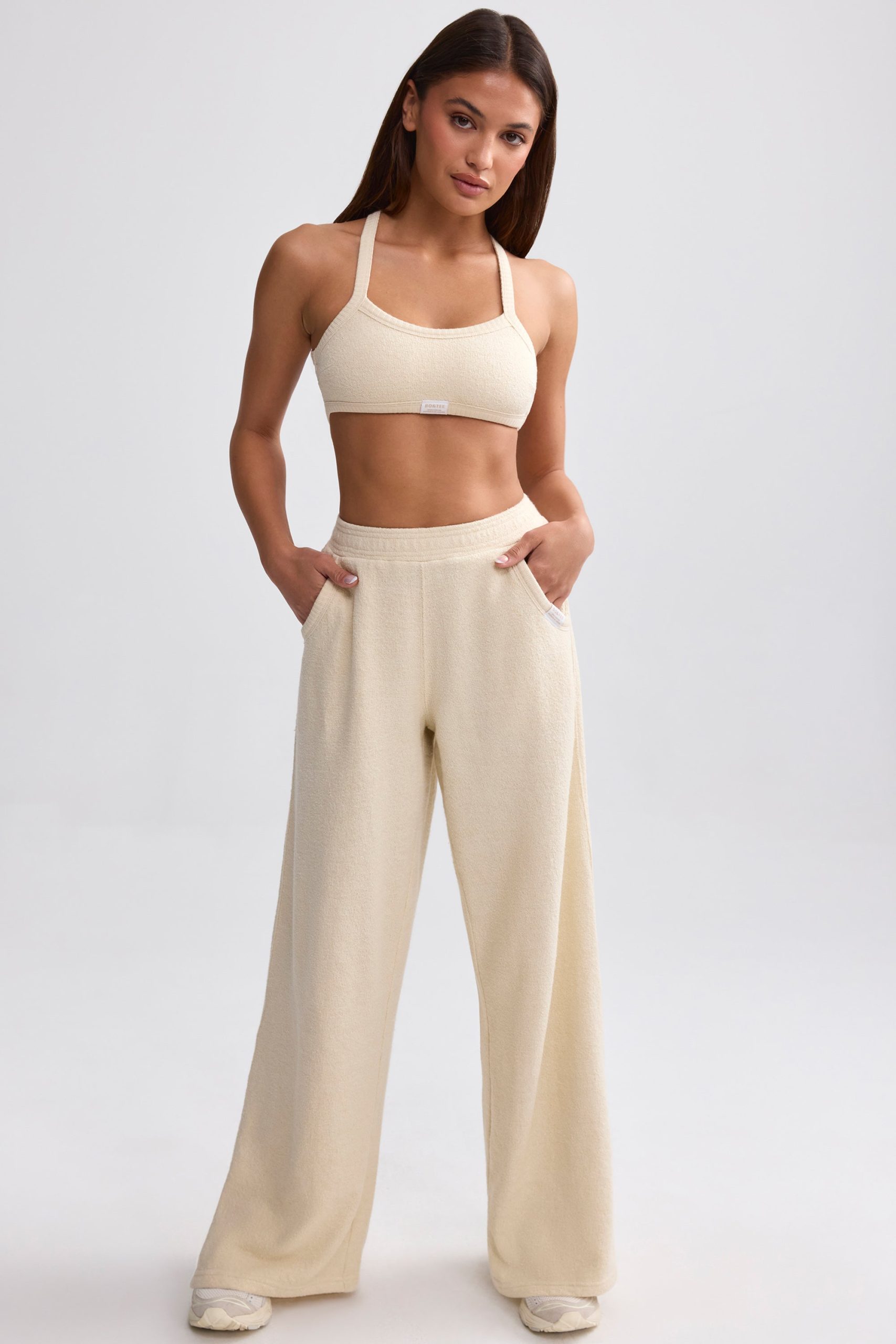Terry Towelling Wide-Leg Joggers in Cream - Image 5