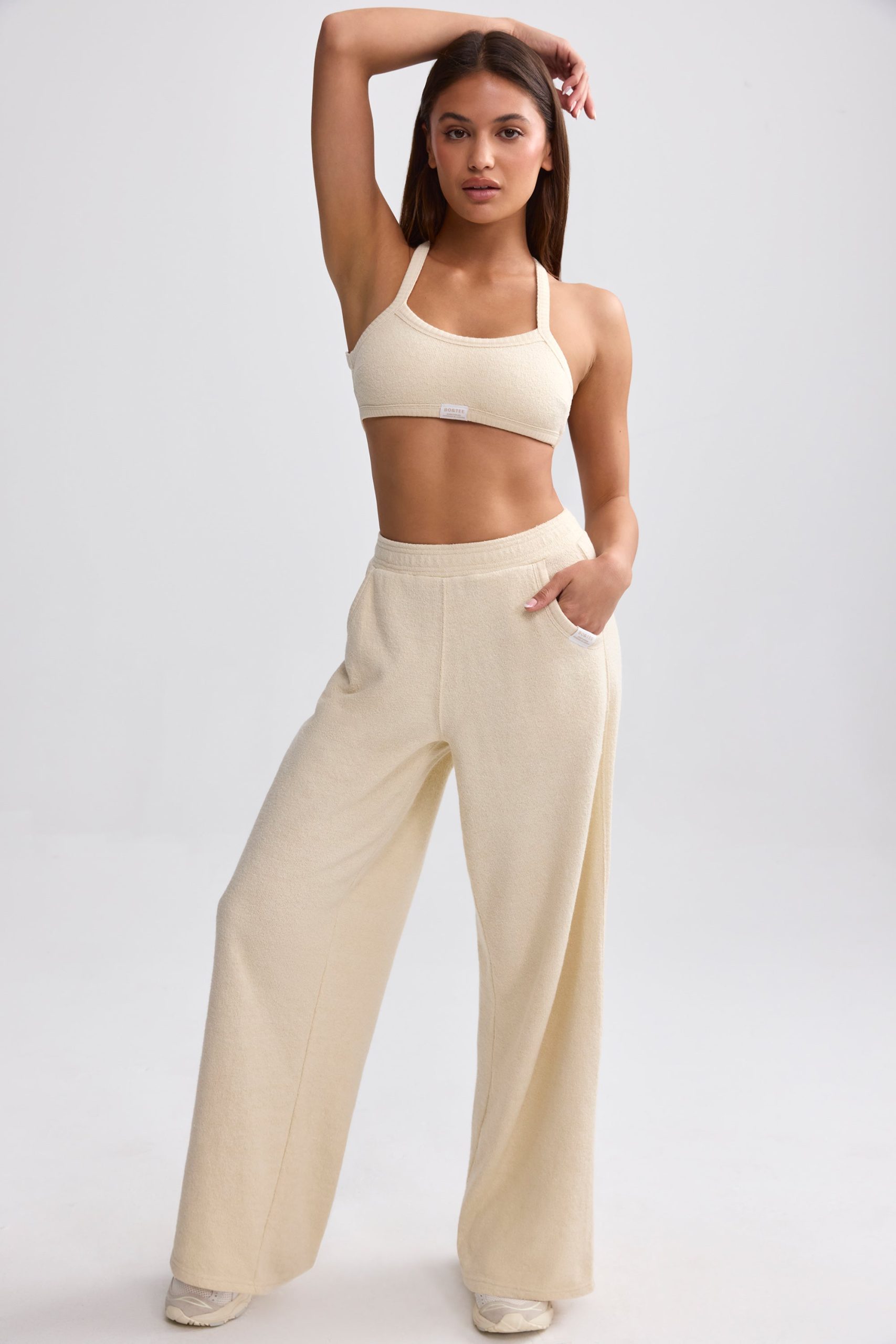 Terry Towelling Wide-Leg Joggers in Cream - Image 6