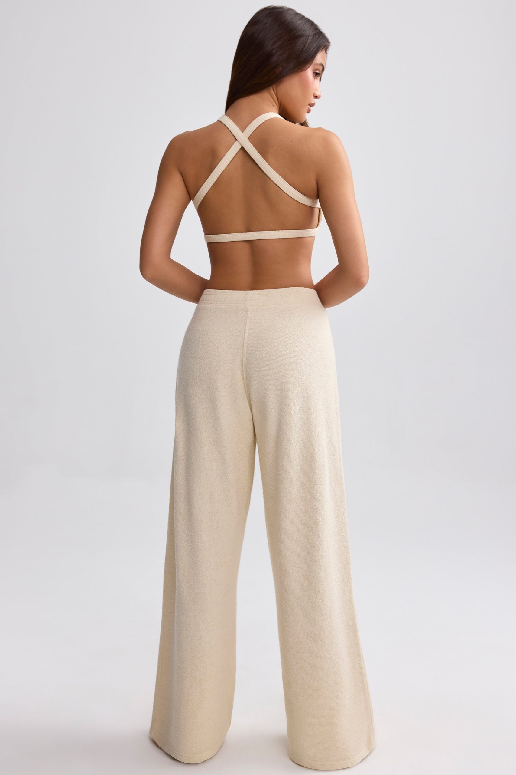 Terry Towelling Wide-Leg Joggers in Cream - Image 7