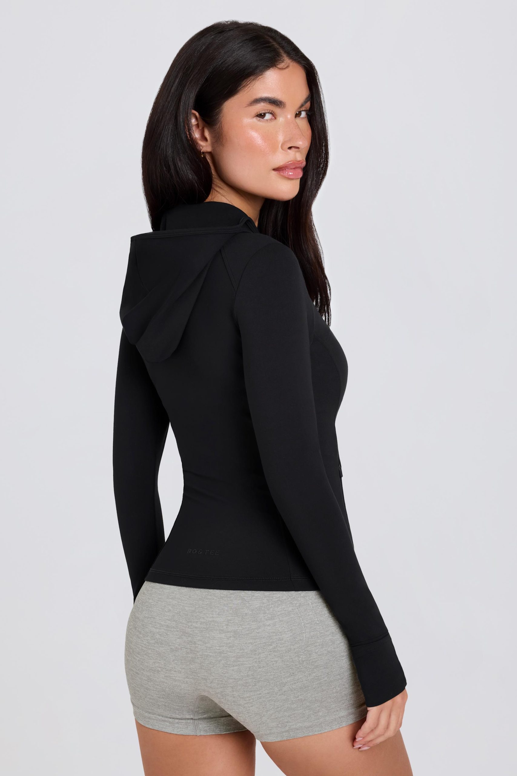 Soft Active Hooded Mid-Layer Jacket in Black - Image 2