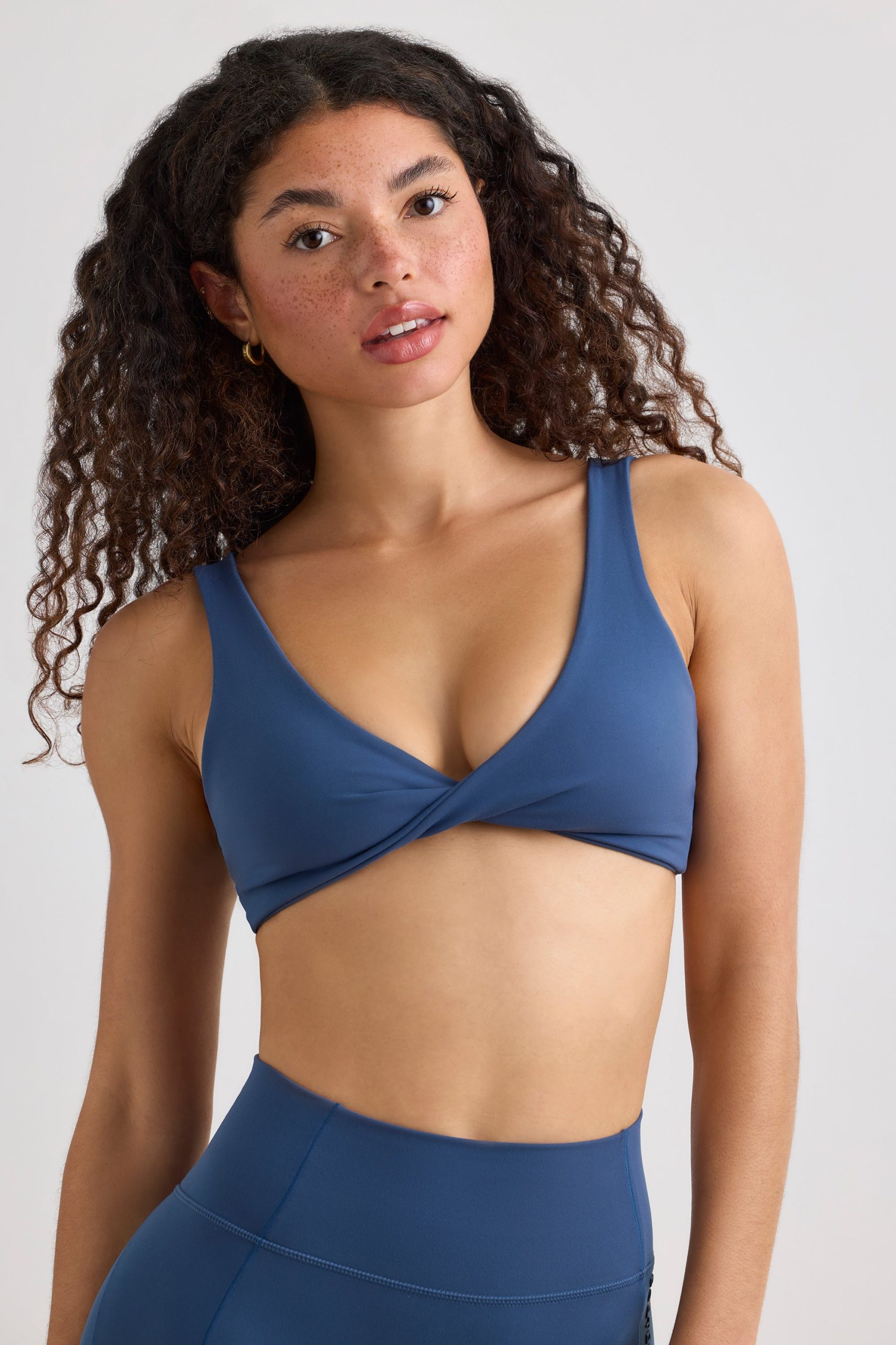 Soft Active V-Neck Sports Bra in Washed Navy - Image 4