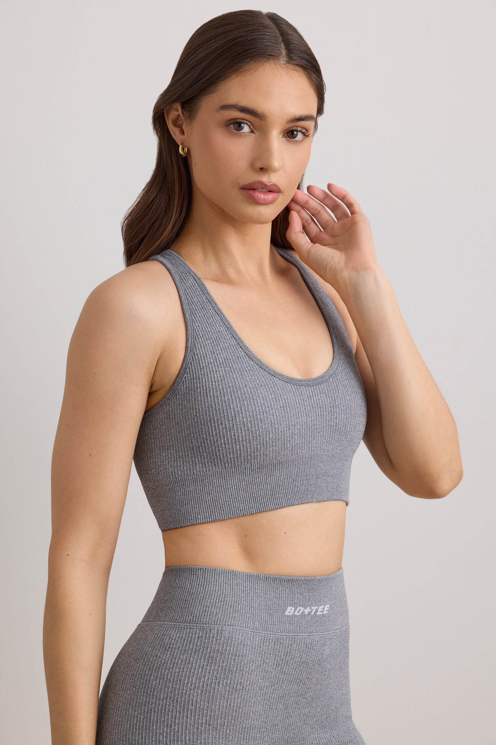 FlexiRib Wide Strap Sports Bra in Grey Melange - Image 10