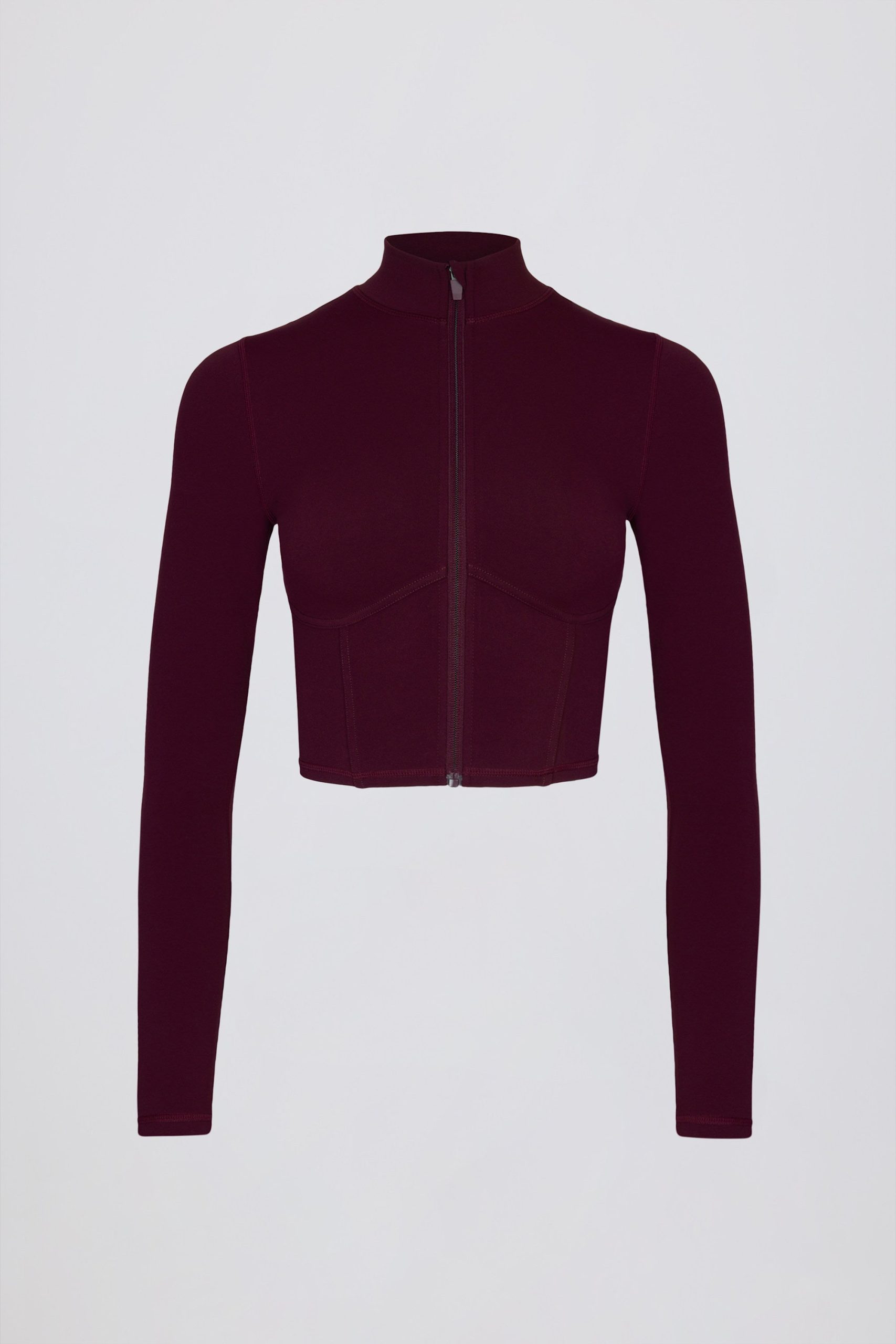 Soft Active Zip-Up Cropped Jacket in Burgundy - Image 2