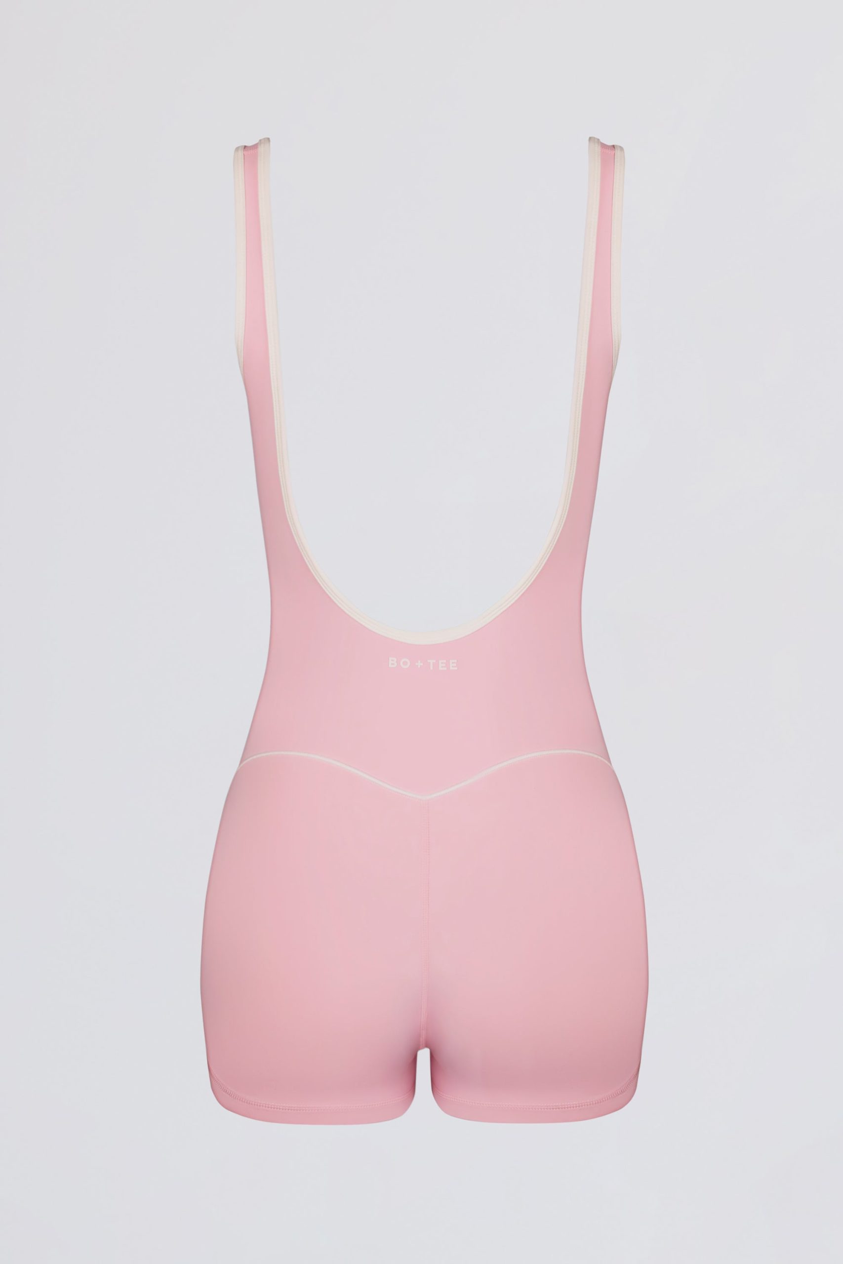 Soft Active Backless Contrast Unitard in Powder Pink - Image 5