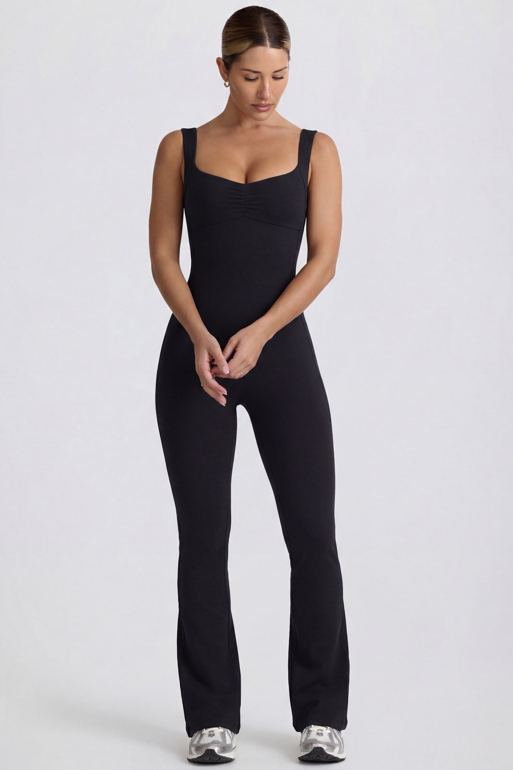 Soft Active Cut Out Back Jumpsuit in Black - Image 4