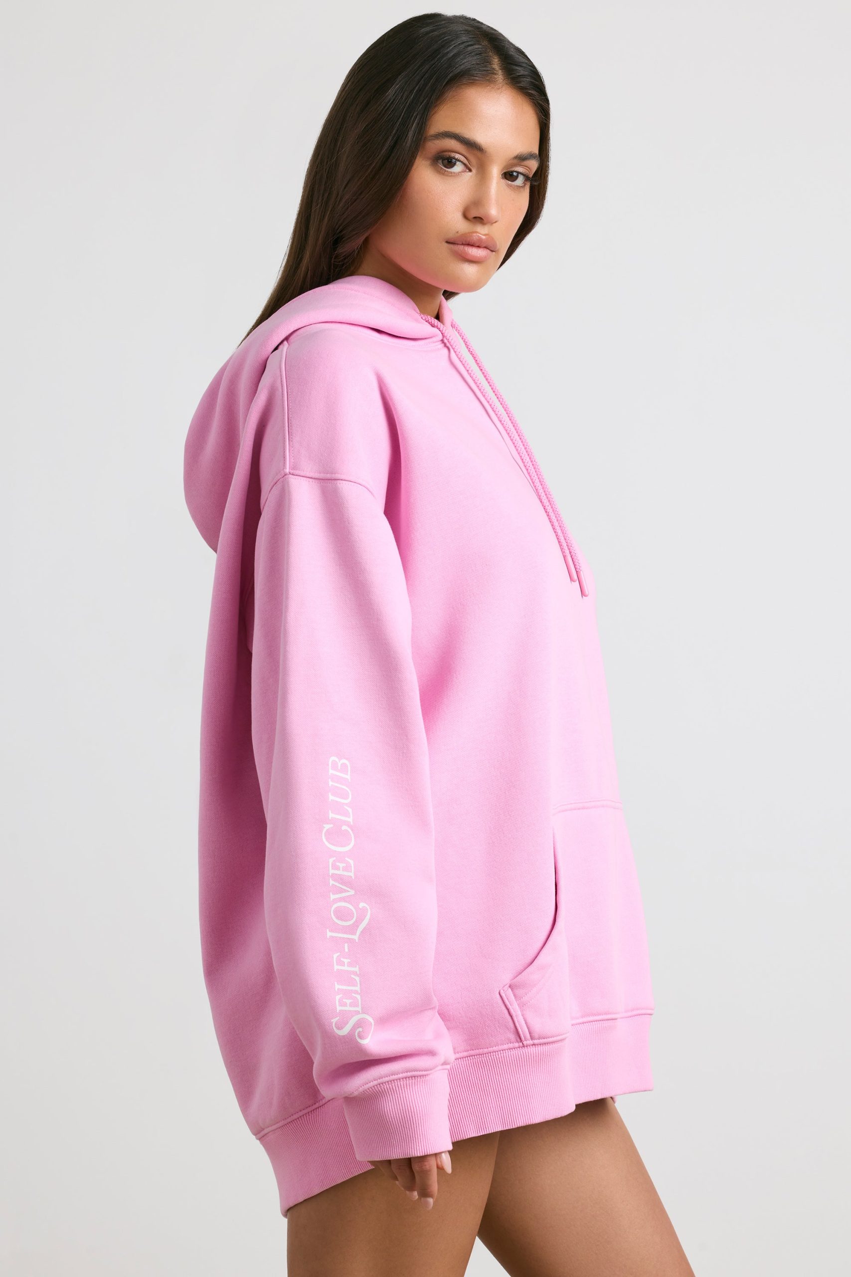 Soft Cotton Jersey Oversized Hoodie in Bubblegum Pink - Image 3