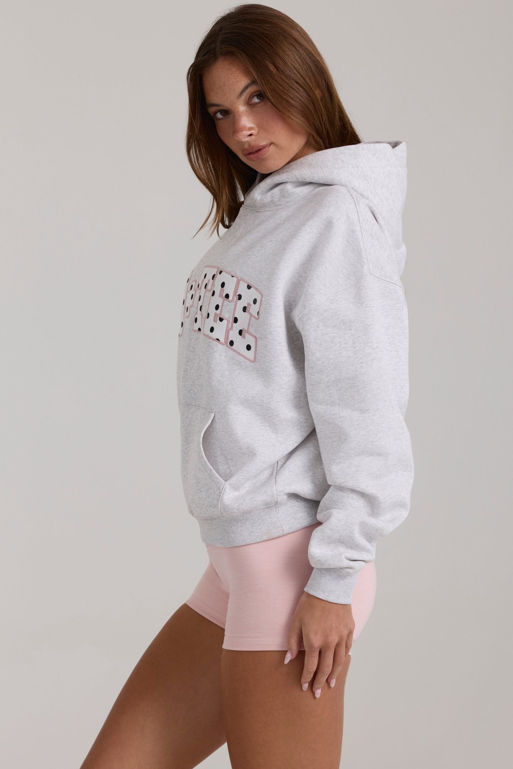 Oversized Applique Hoodie in Grey Marl - Image 3
