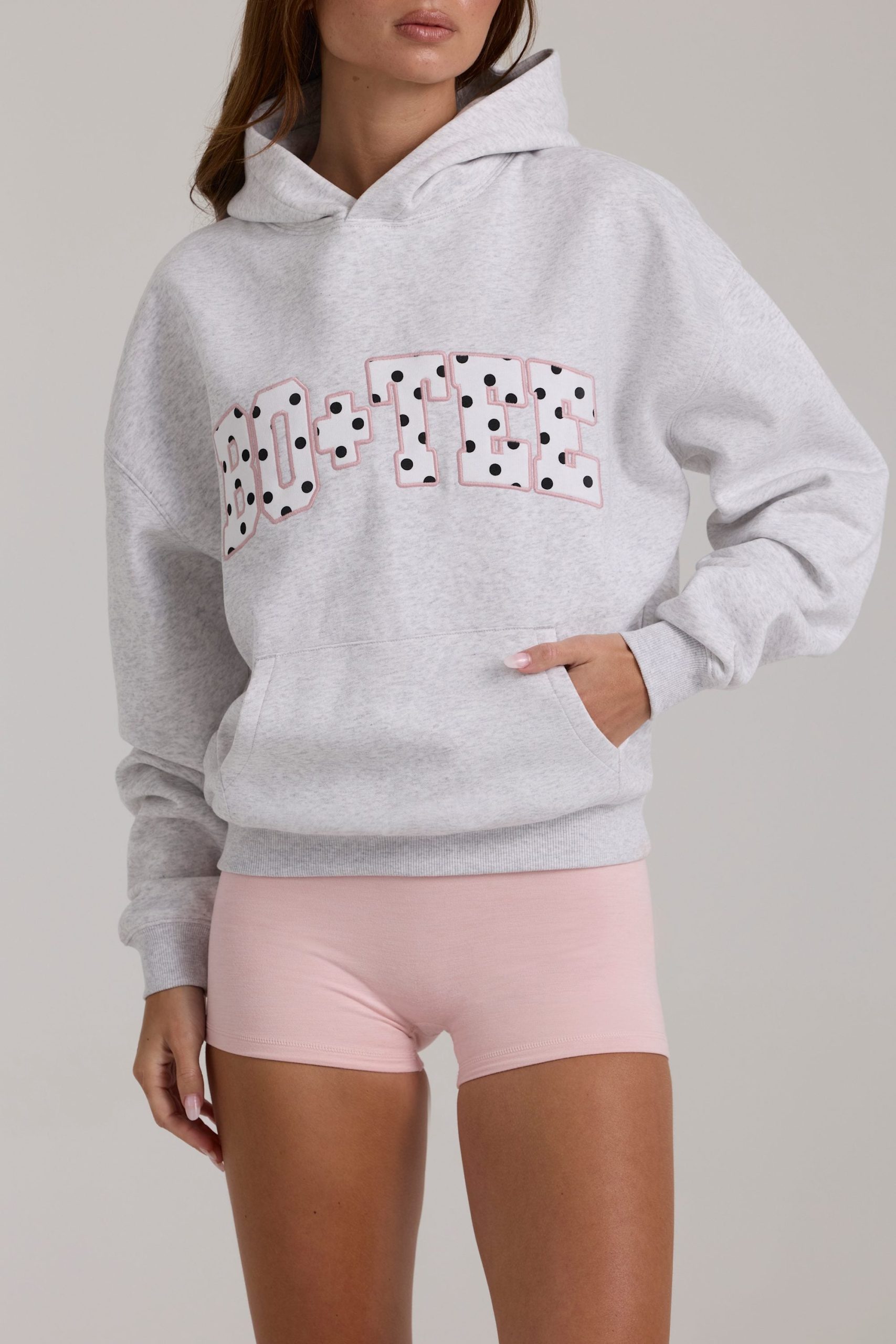 Oversized Applique Hoodie in Grey Marl - Image 4