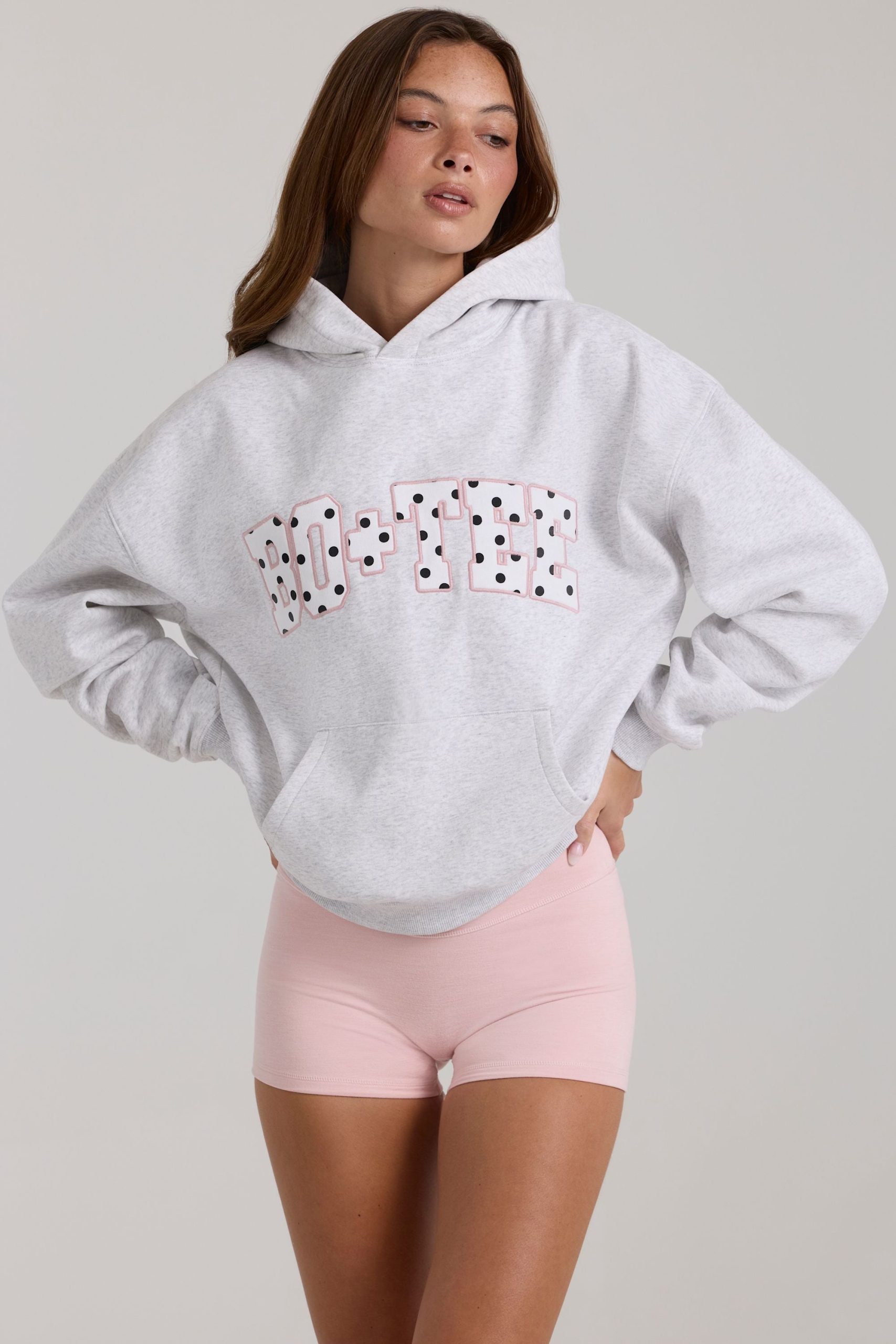 Oversized Applique Hoodie in Grey Marl - Image 6
