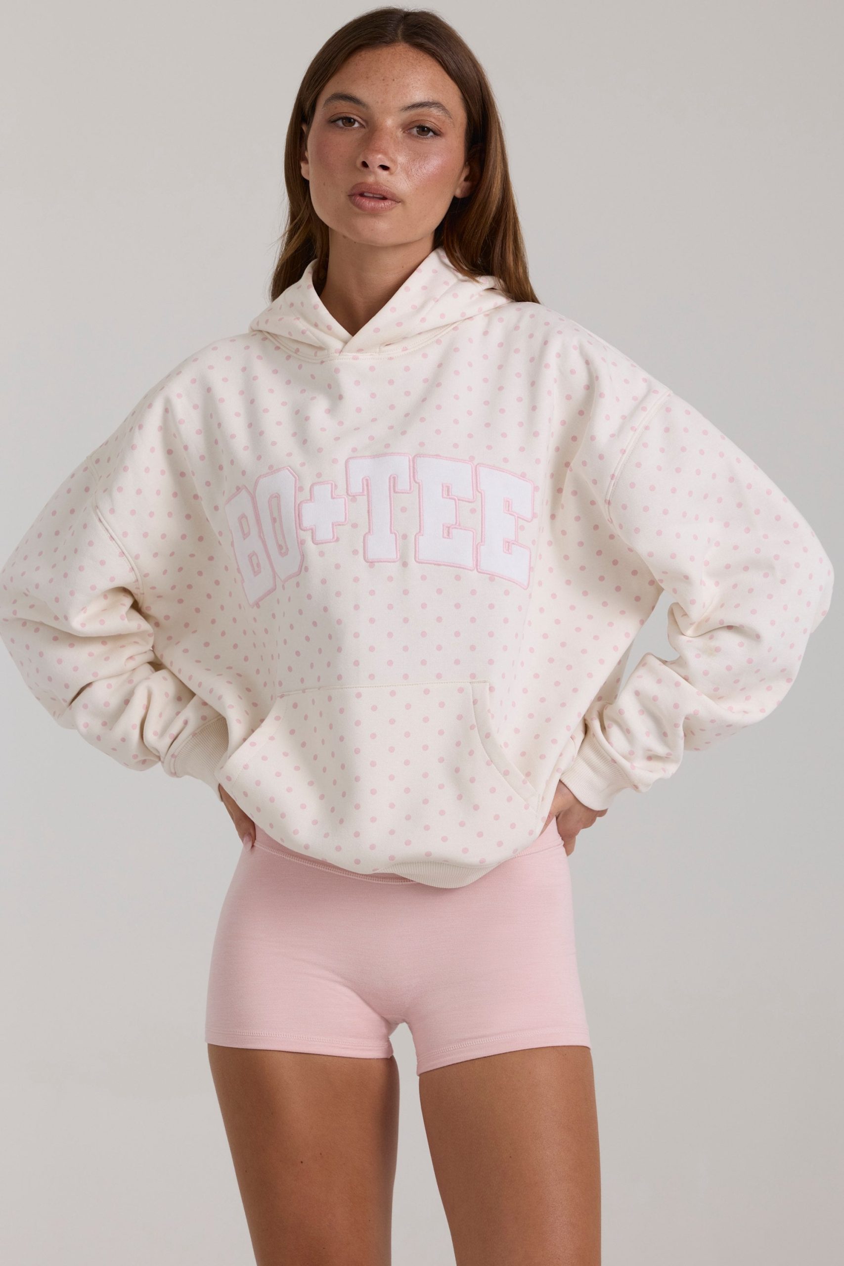 Oversized Applique Hoodie in Ivory Polka Dot - Image 5