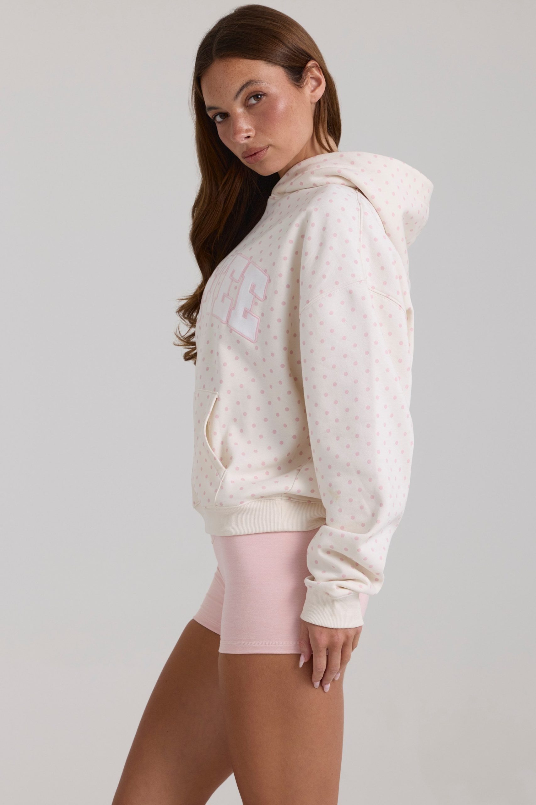 Oversized Applique Hoodie in Ivory Polka Dot - Image 3
