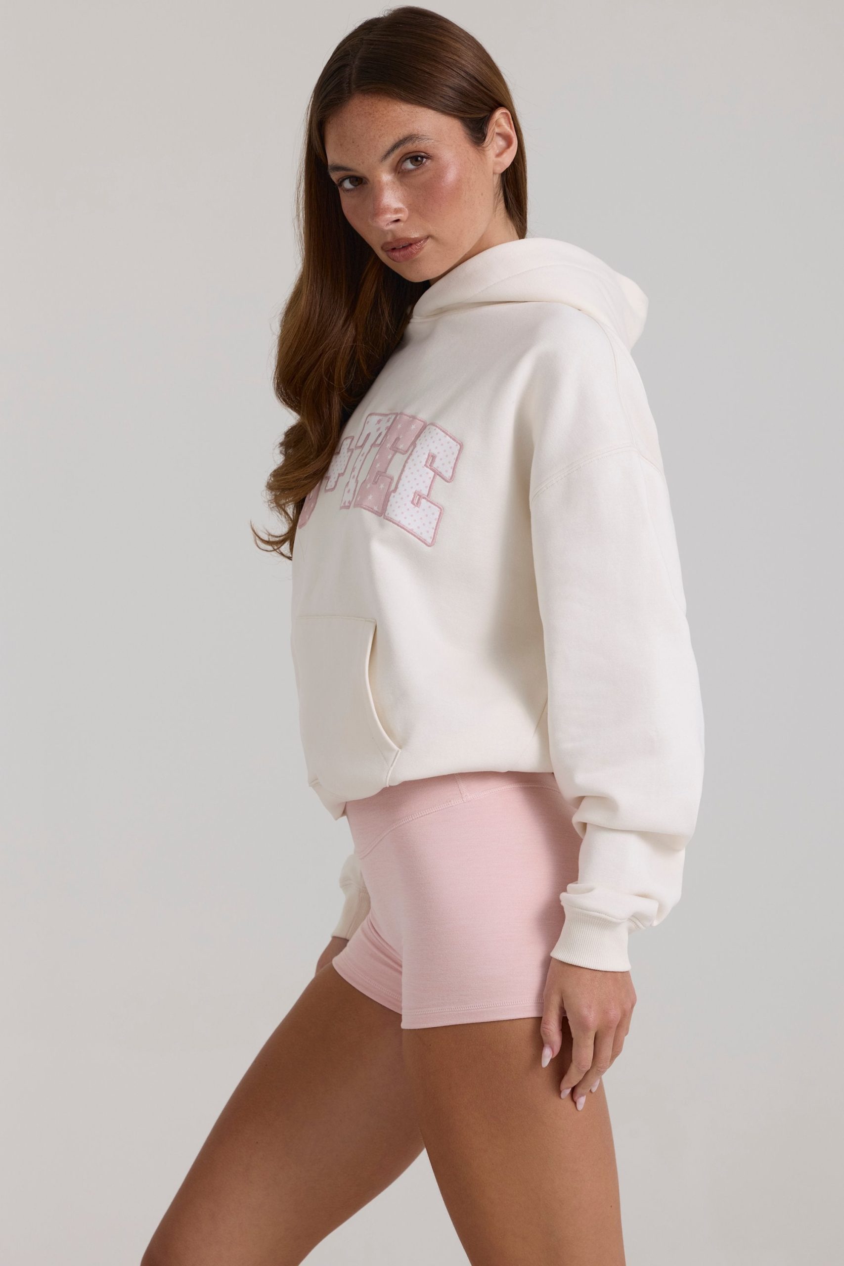 Oversized Applique Hoodie in Ivory - Image 3