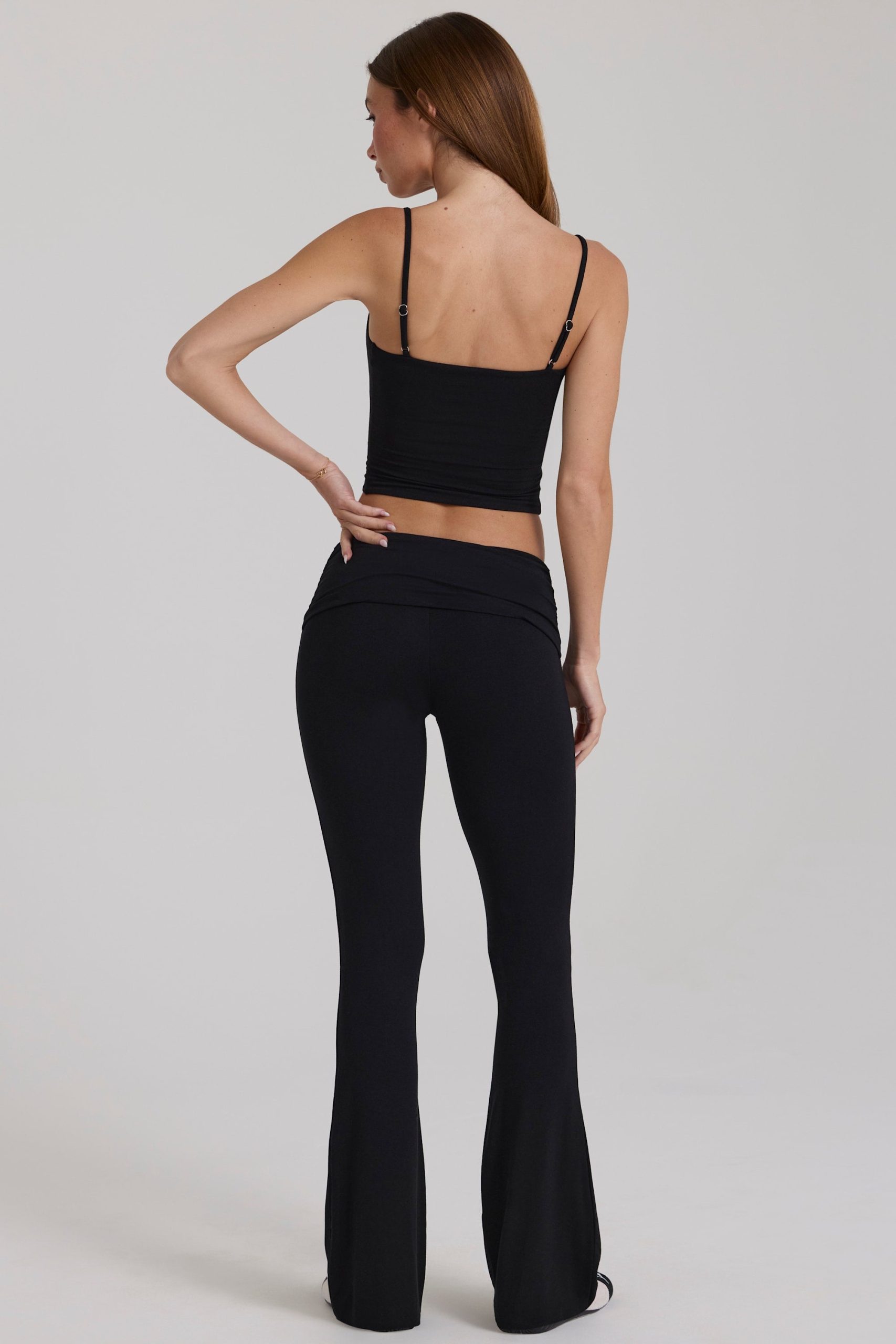 Modal Mid-Rise Flared Trousers in Black - Image 3