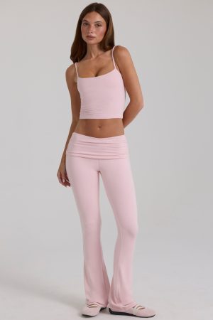 Modal Mid-Rise Flared Trousers in Blush