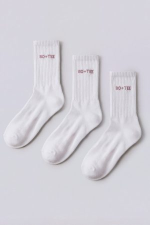 Ribbed Half-Crew 3-Pack Socks in White Pink