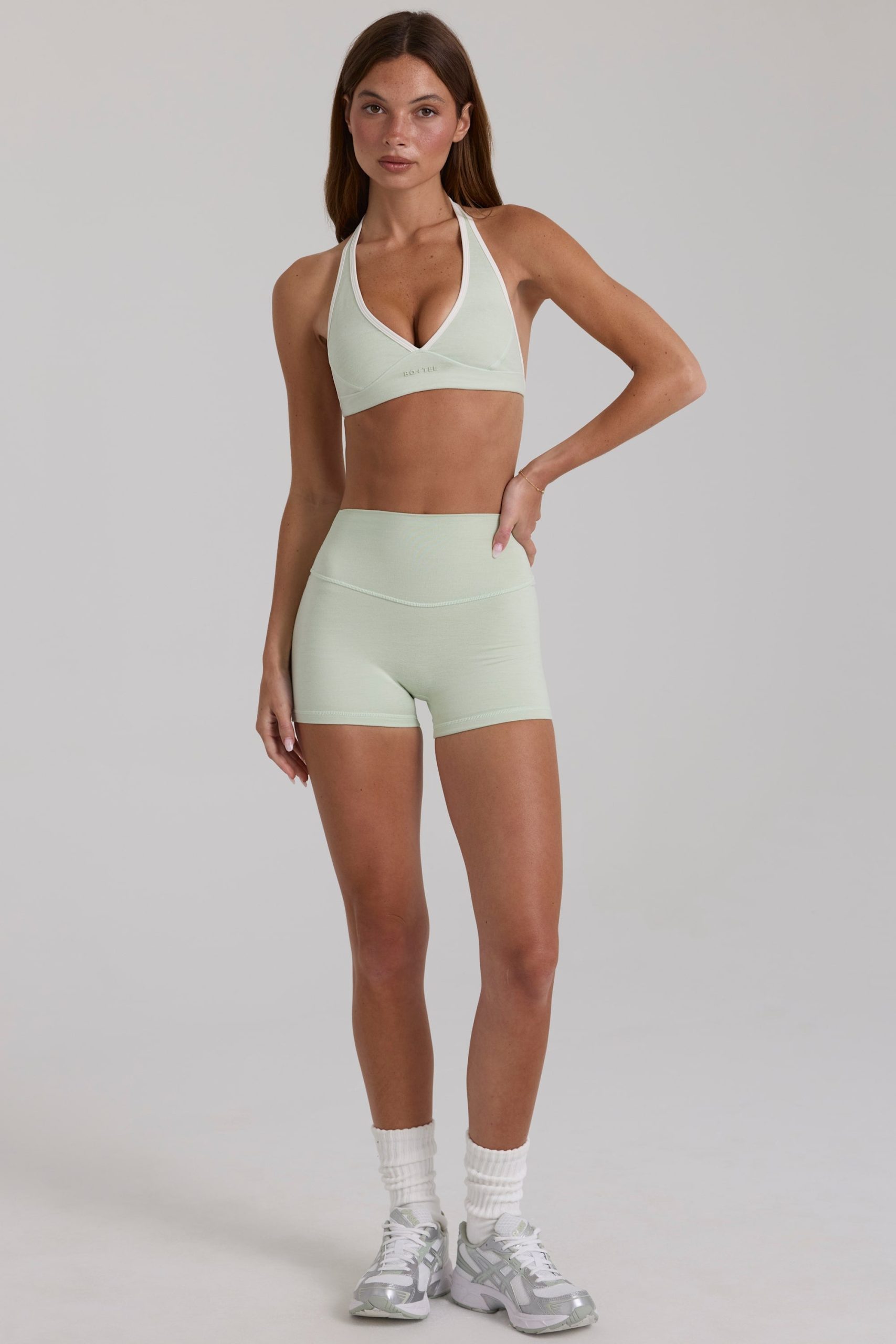 Soft Active Mini Shorts in Sage Marl - Image 5