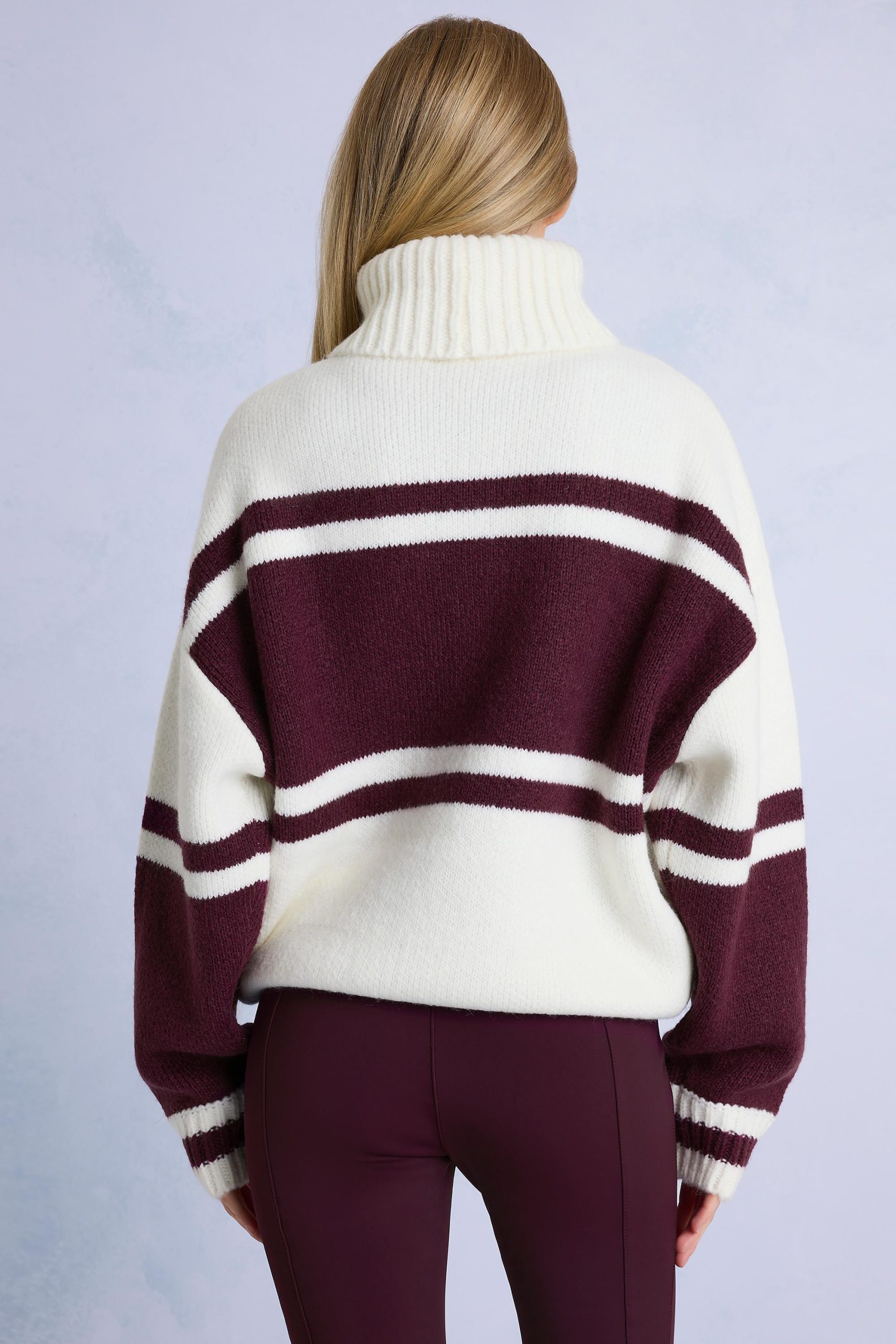 Knit Turtleneck Oversized Jumper in Burgundy - Image 2