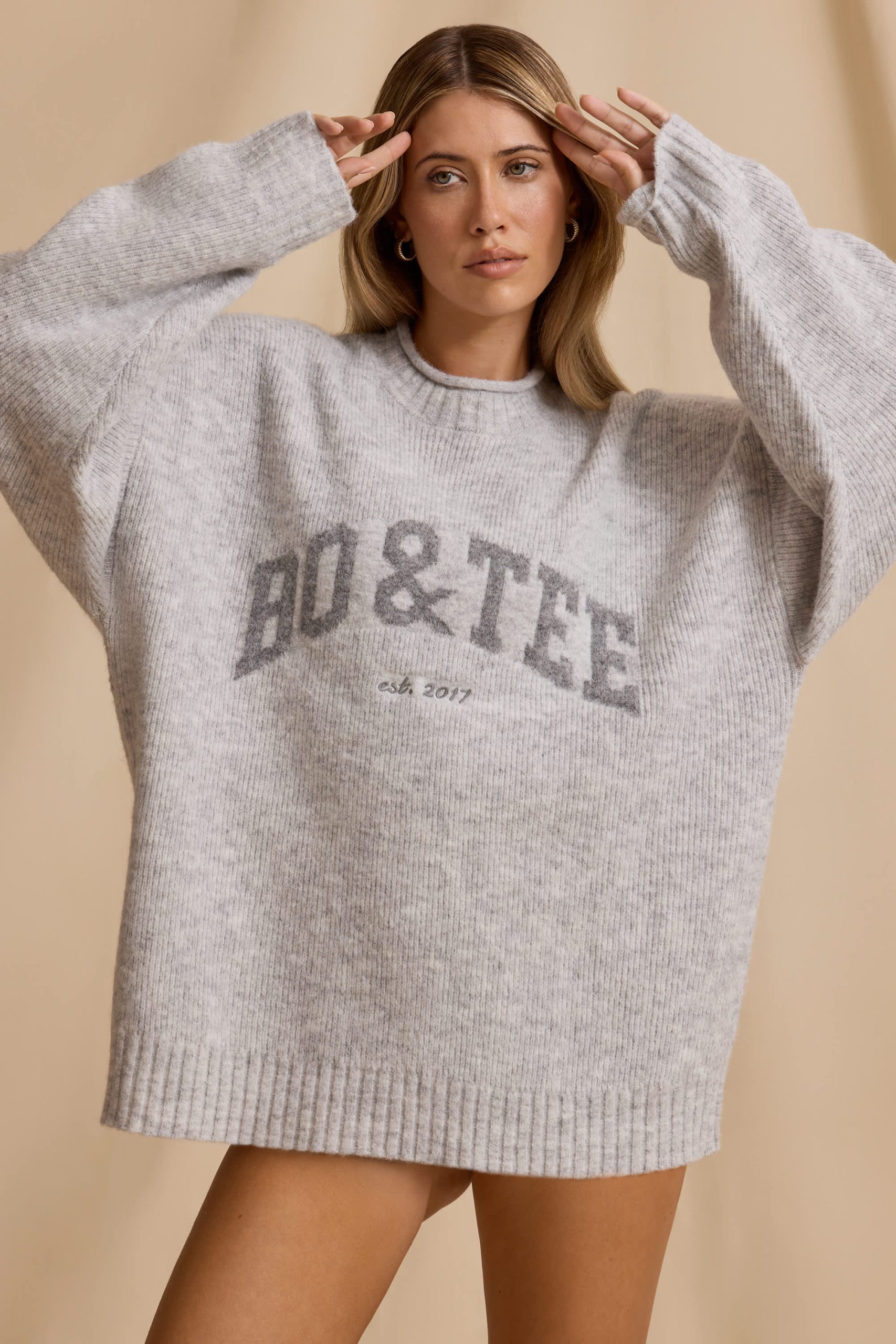 Ribbed Knit Oversized Jumper in Ice Marl - Image 5