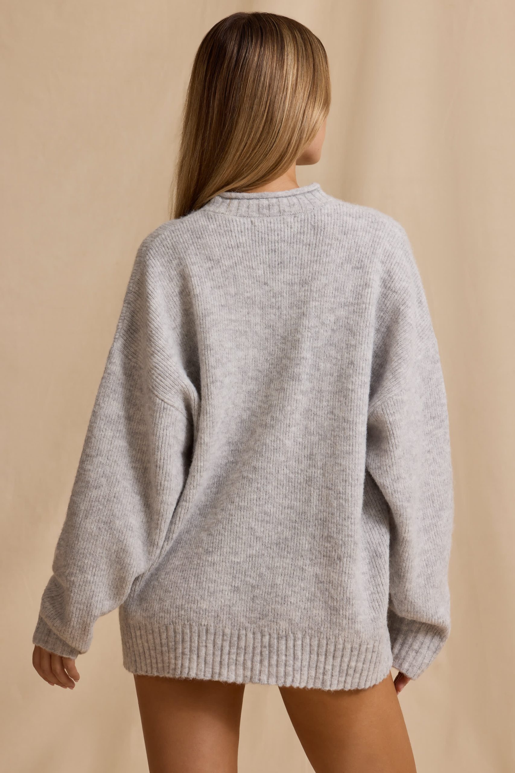 Ribbed Knit Oversized Jumper in Ice Marl - Image 2