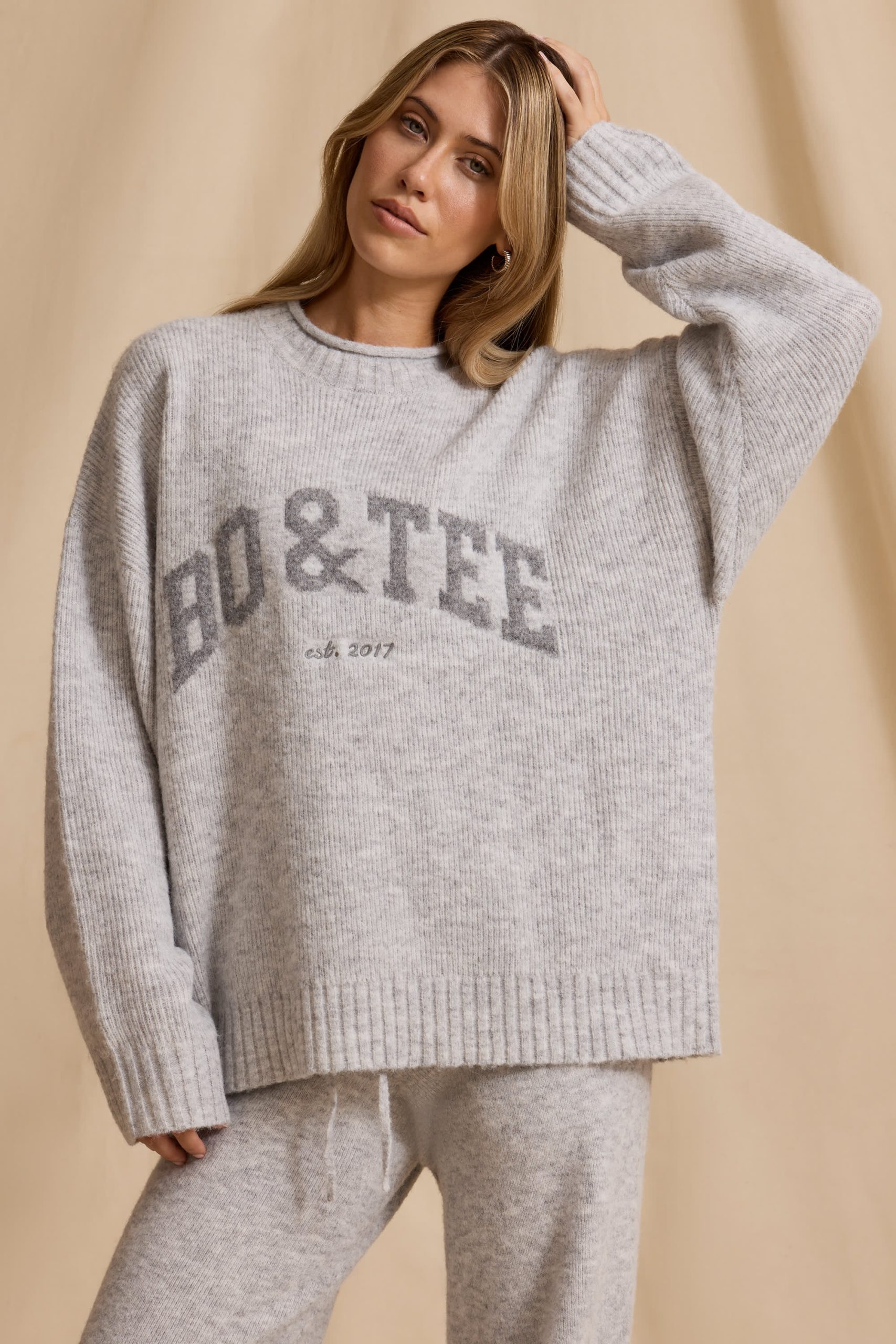 Ribbed Knit Oversized Jumper in Ice Marl - Image 6