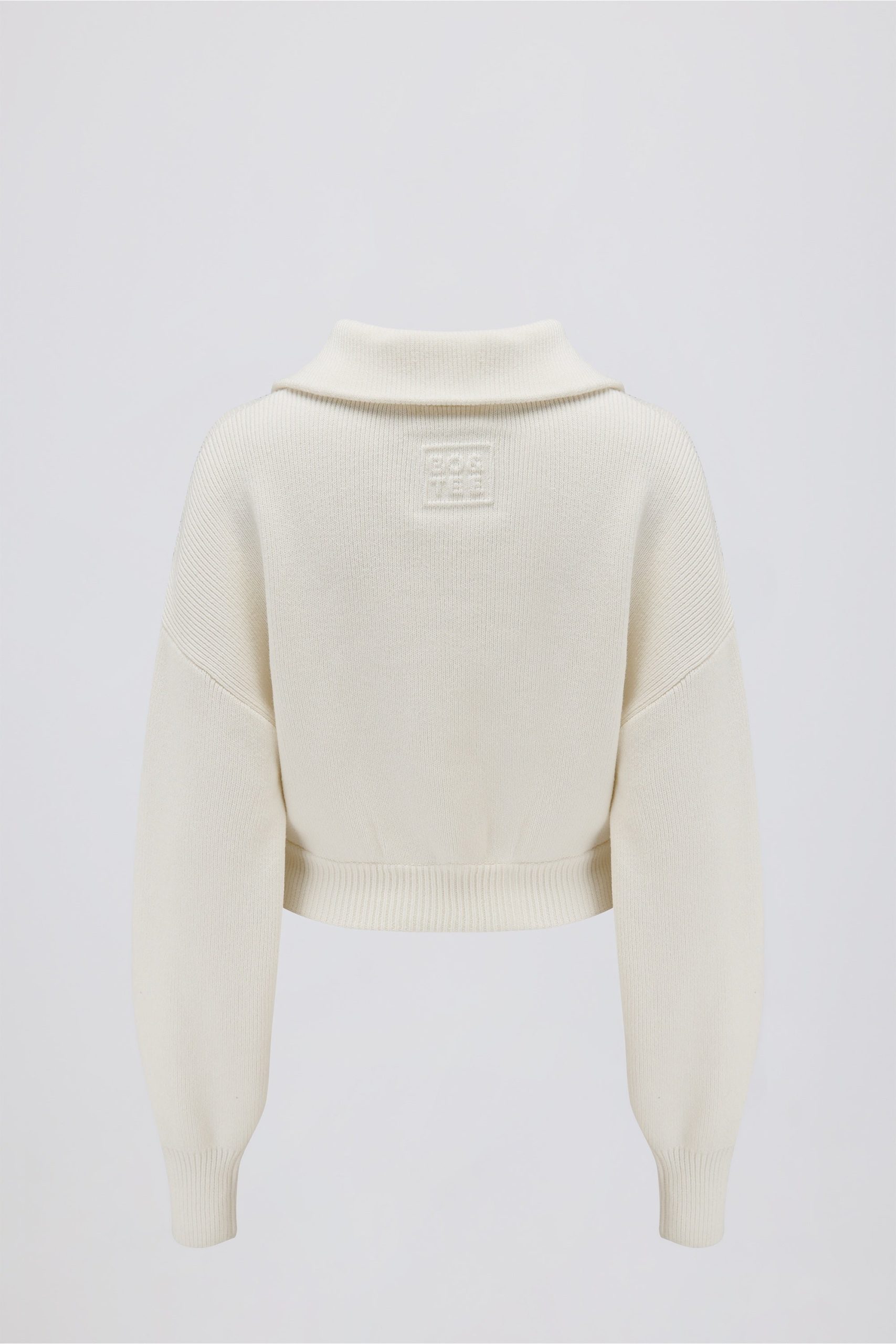 Ribbed Knit Zip-Up Cropped Sweatshirt in Ivory - Image 2