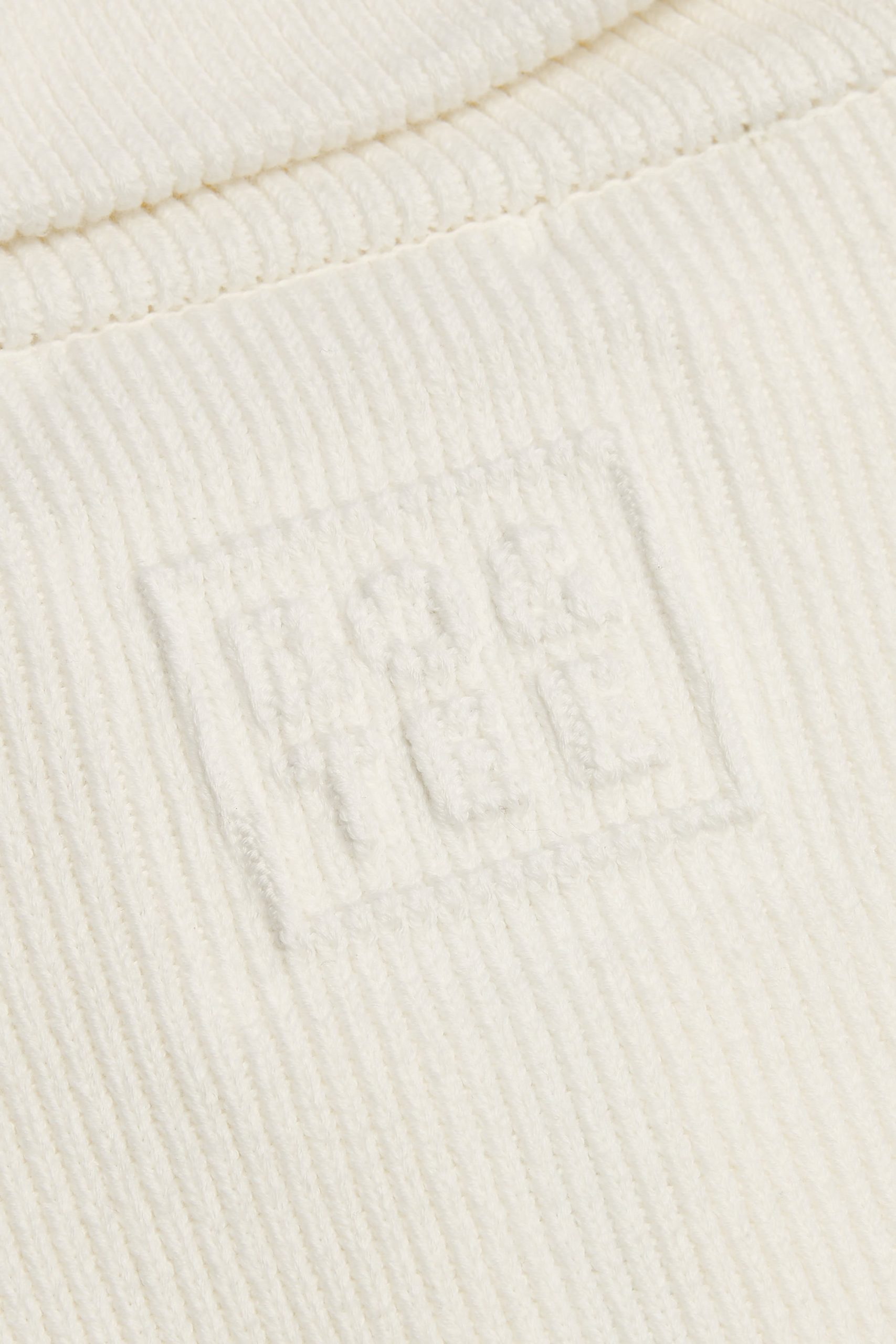 Ribbed Knit Zip-Up Cropped Sweatshirt in Ivory - Image 5