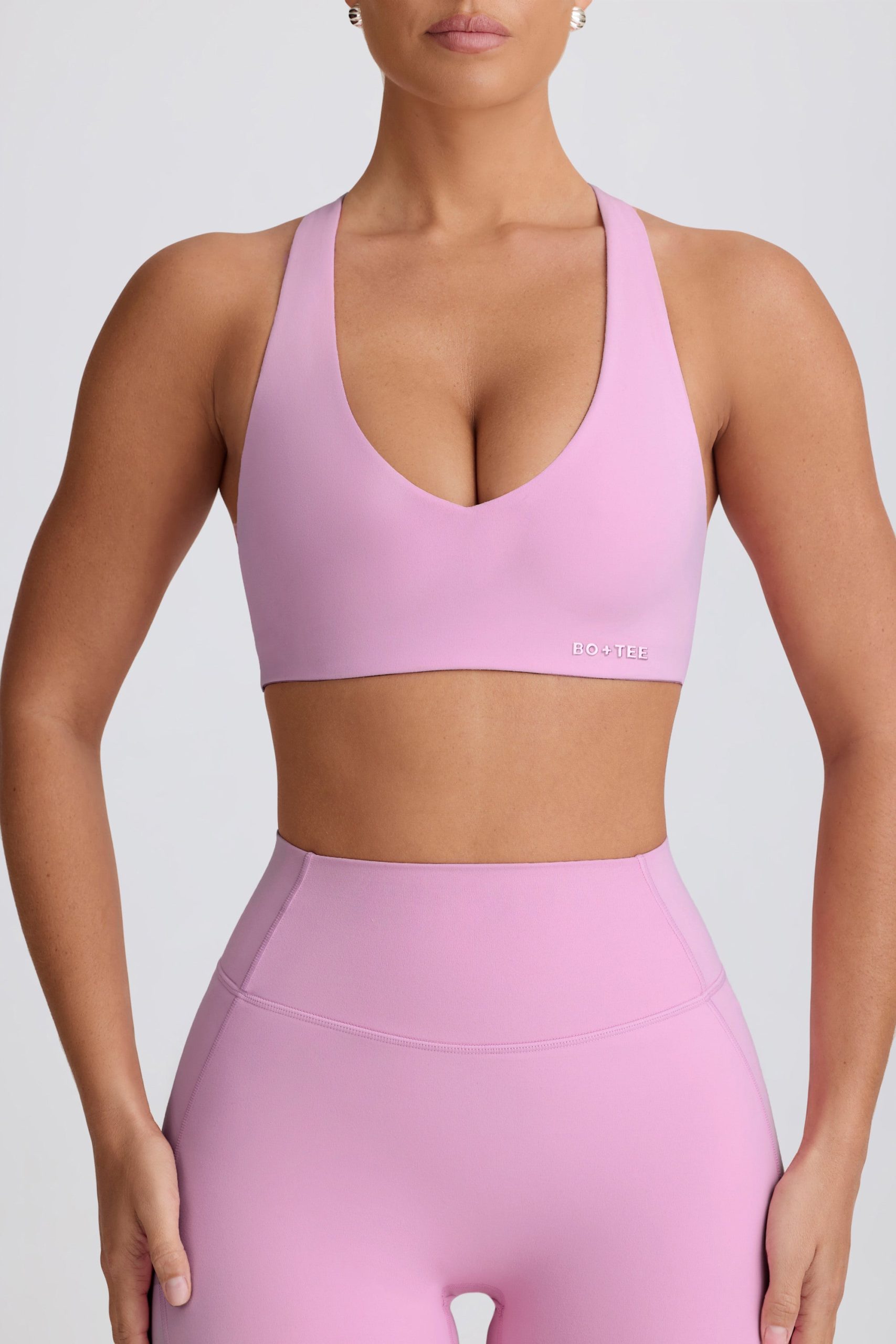 Soft Active V-Neck Sports Bra in Dusty Pink - Image 4