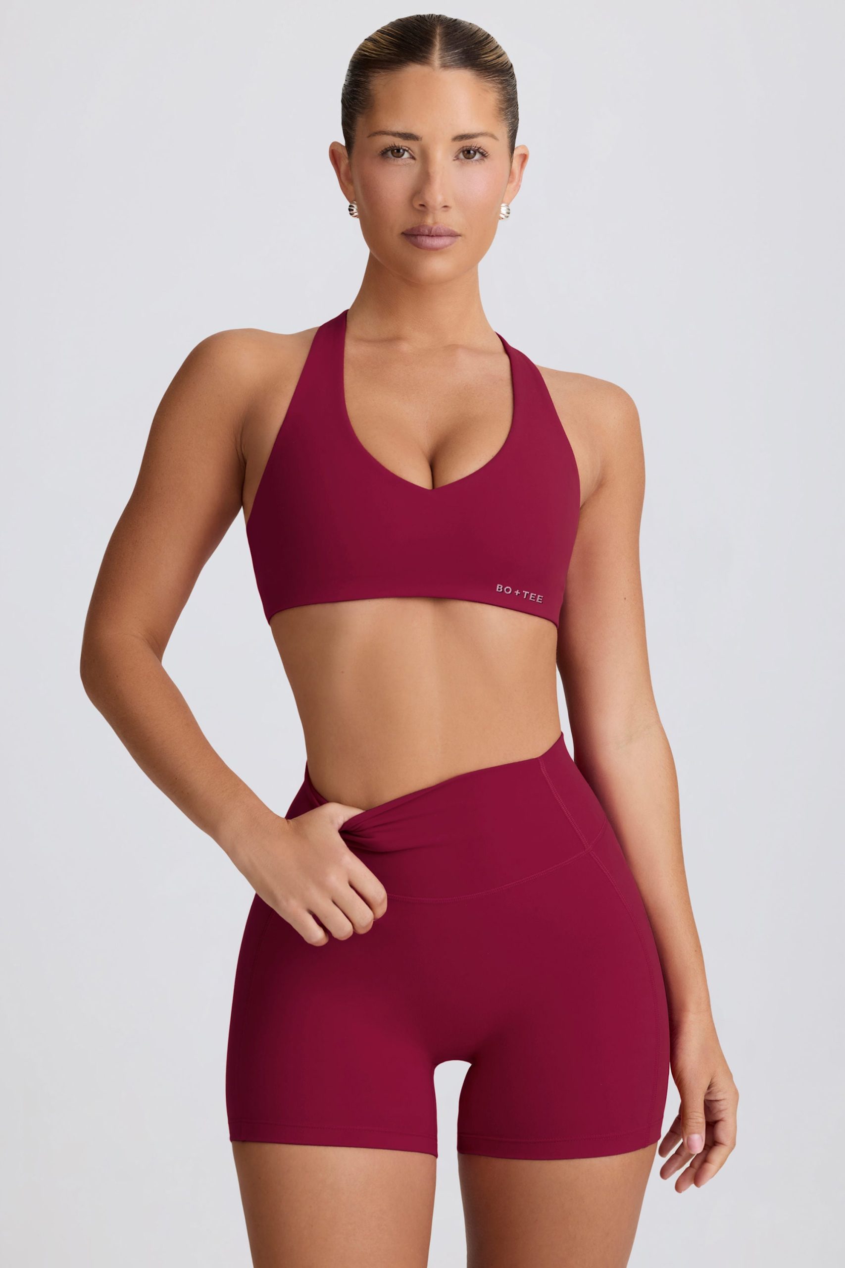 Soft Active V-Neck Sports Bra in Burgundy - Image 6