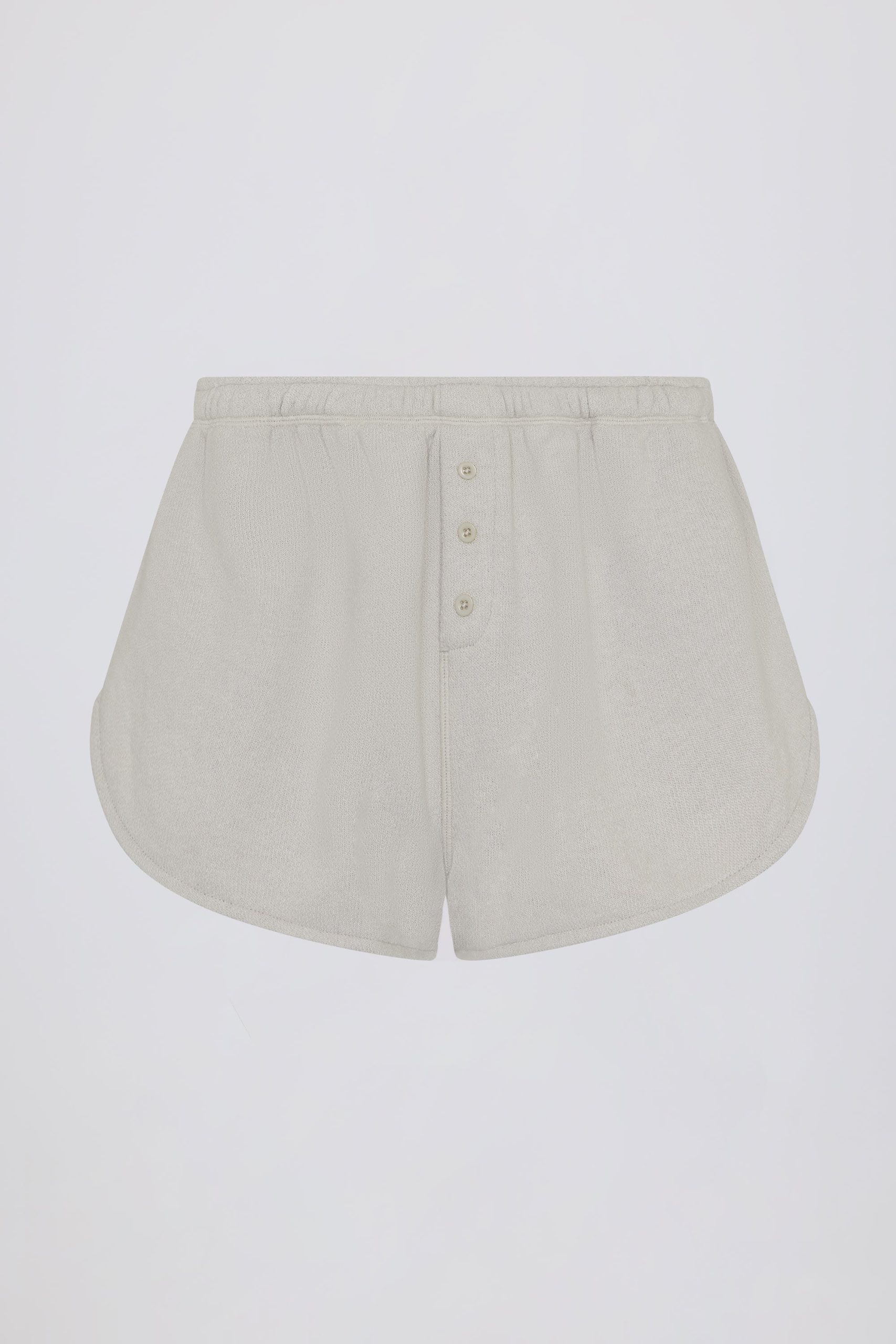 Button-Detail Mid-Rise Shorts in Light Grey - Image 4
