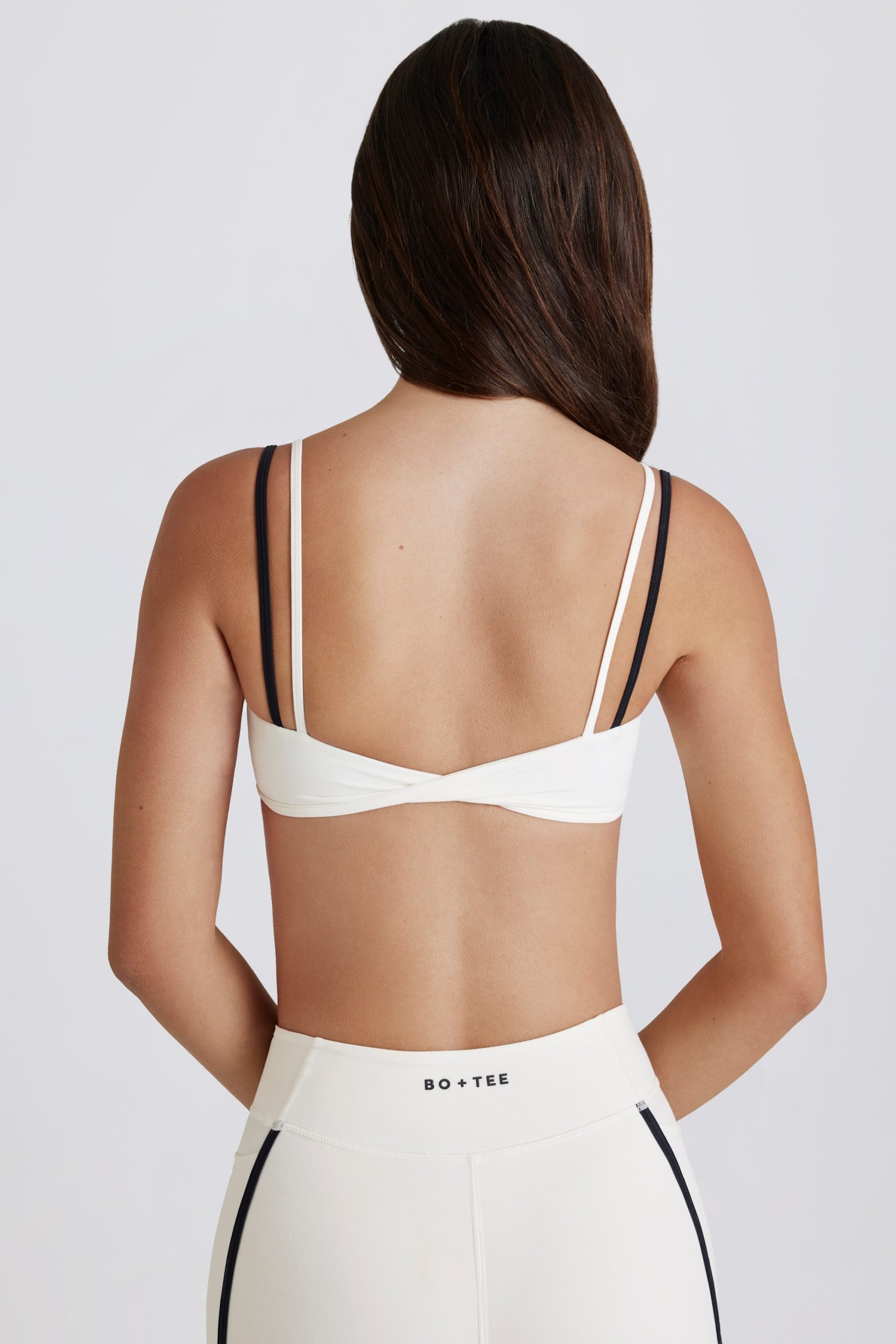 Soft Active Twist-Back Layered Sports Bra in Ivory - Image 2