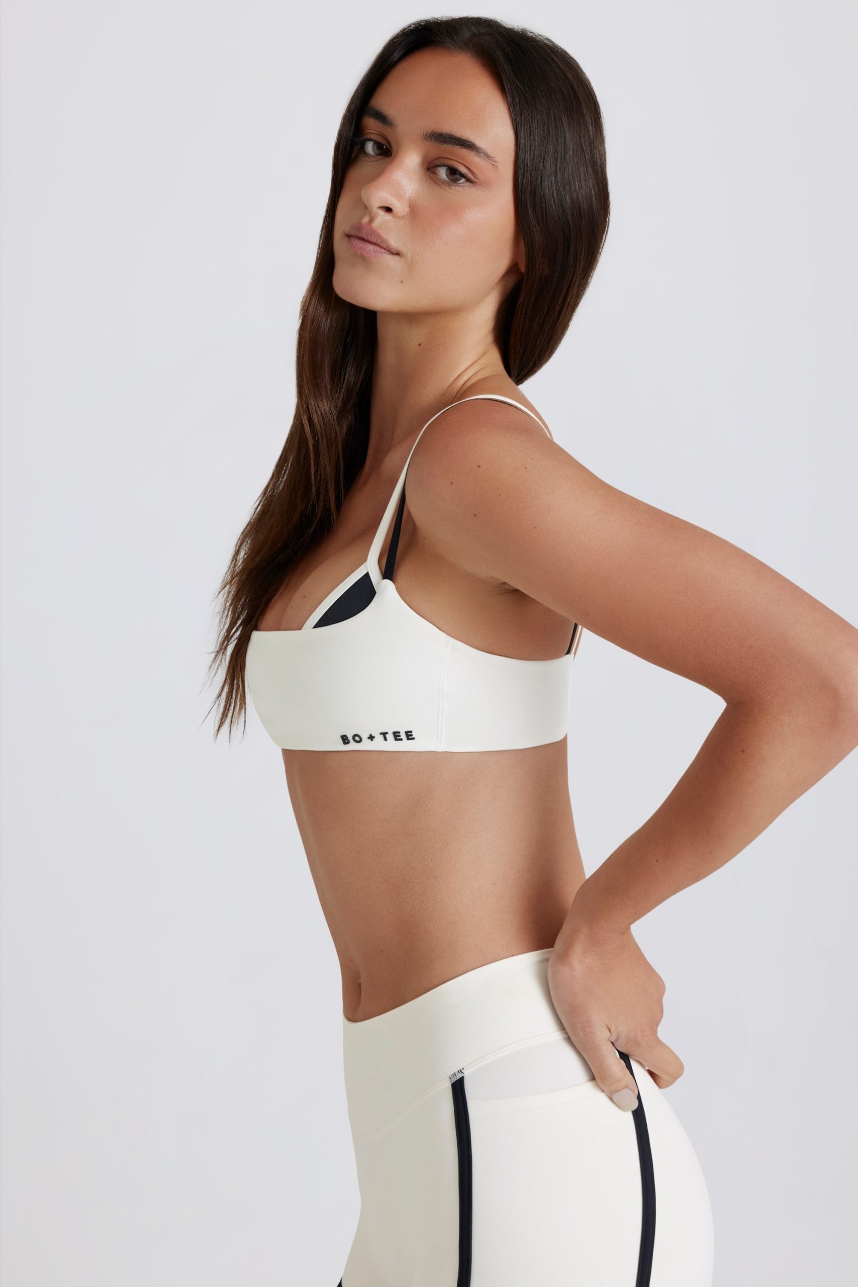 Soft Active Twist-Back Layered Sports Bra in Ivory - Image 3