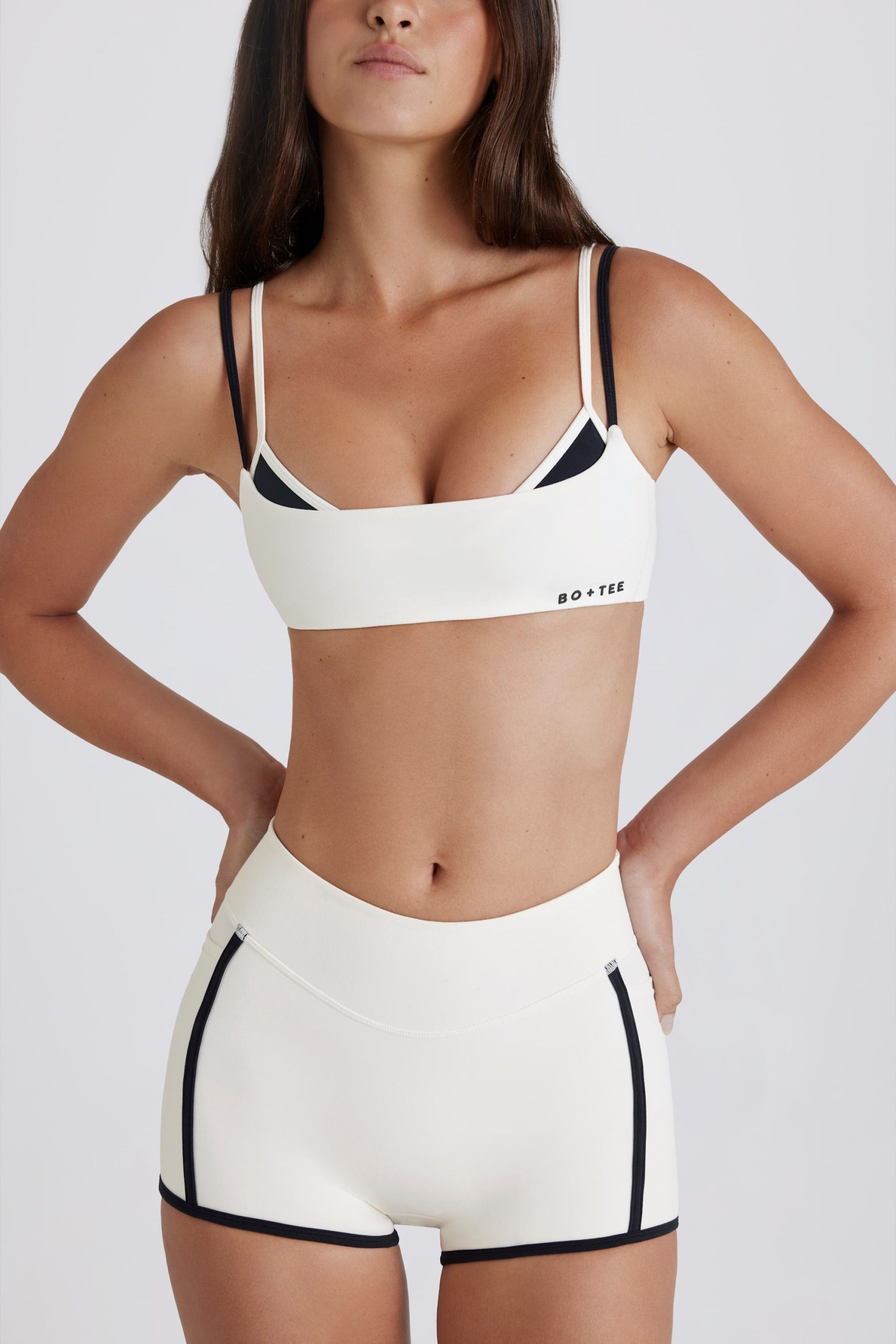 Soft Active Twist-Back Layered Sports Bra in Ivory - Image 5