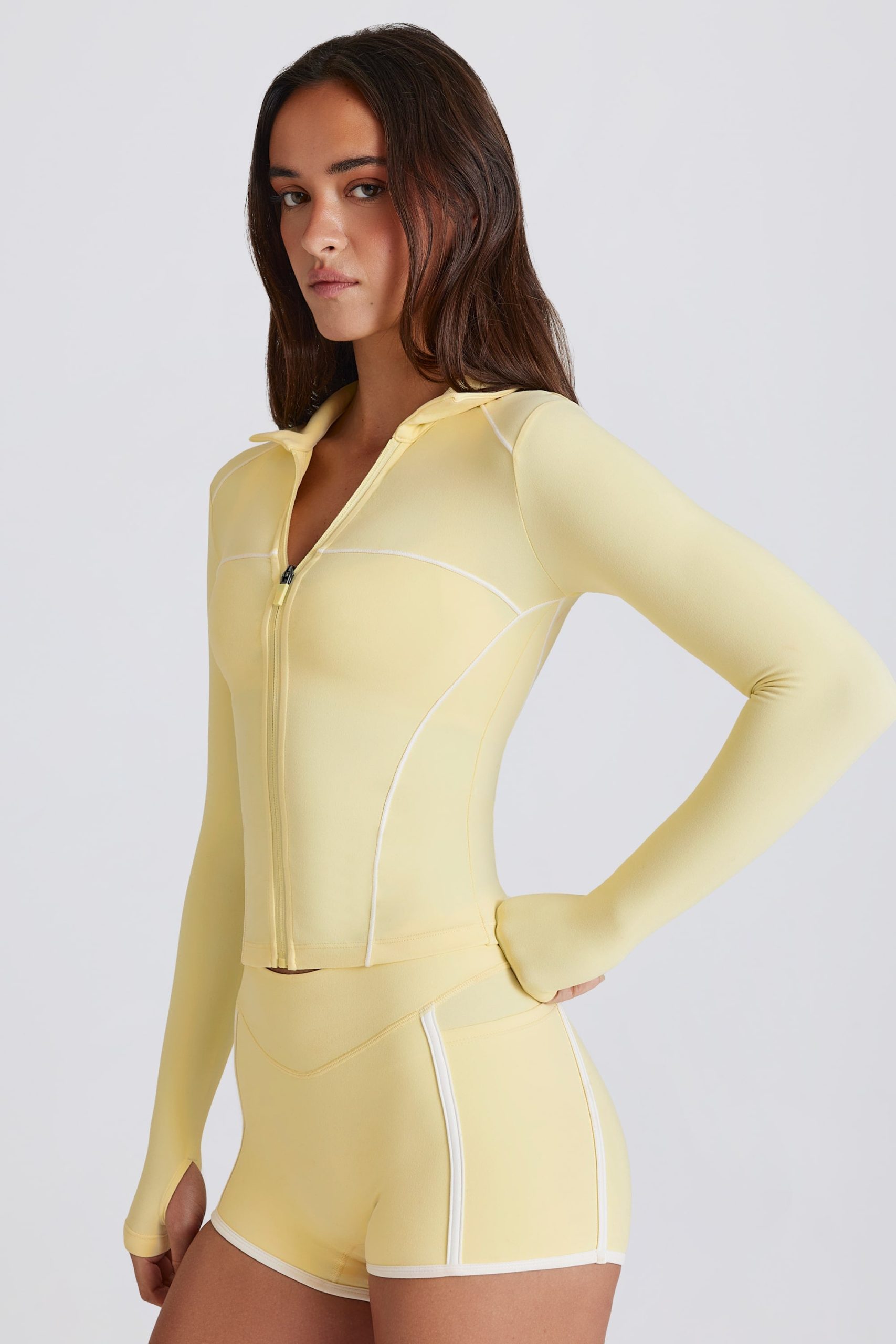 Soft Active Contrast Zip-Up Jacket in Lemon - Image 3