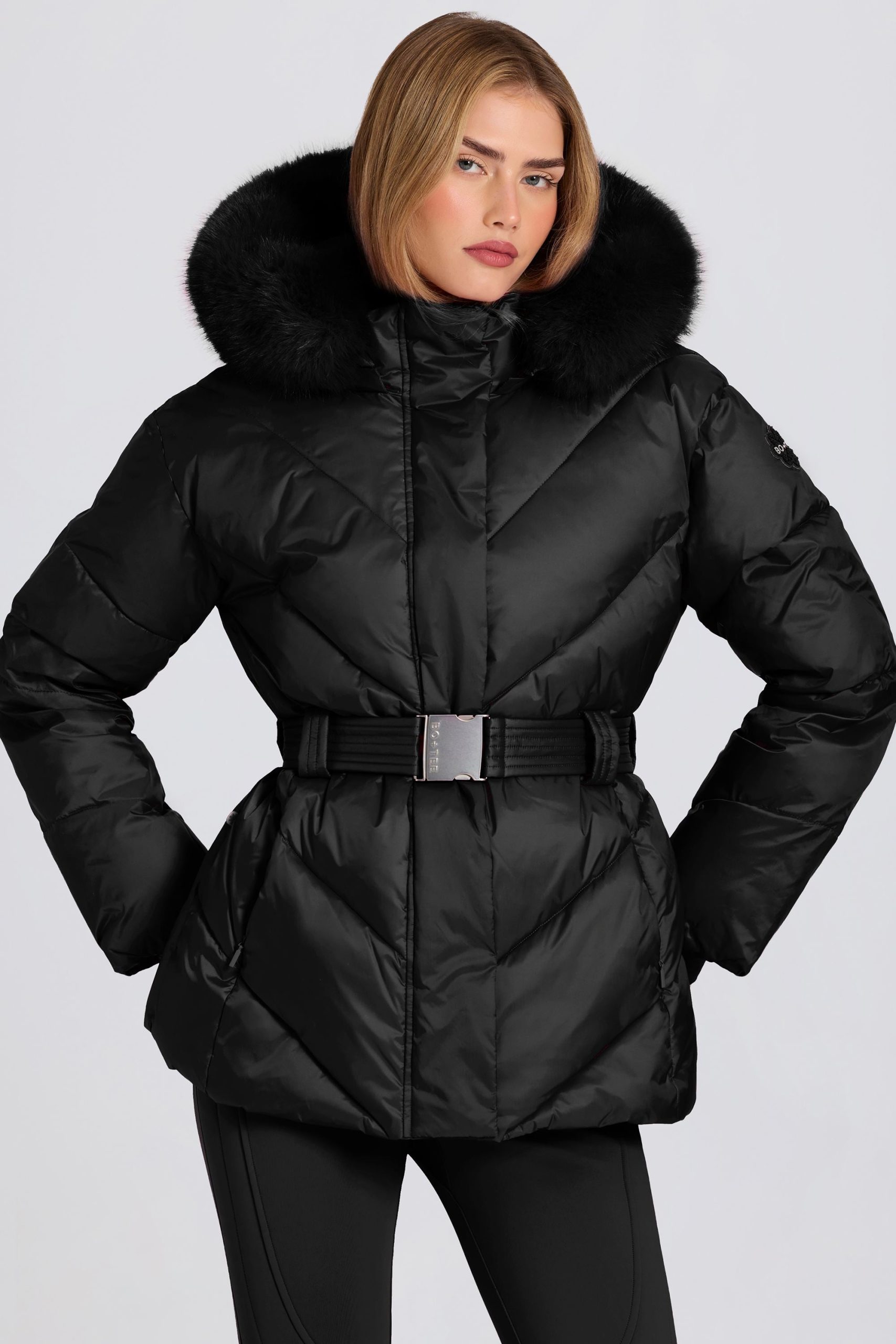 Waterproof Faux-Fur Hood Ski Jacket in Black - Image 8