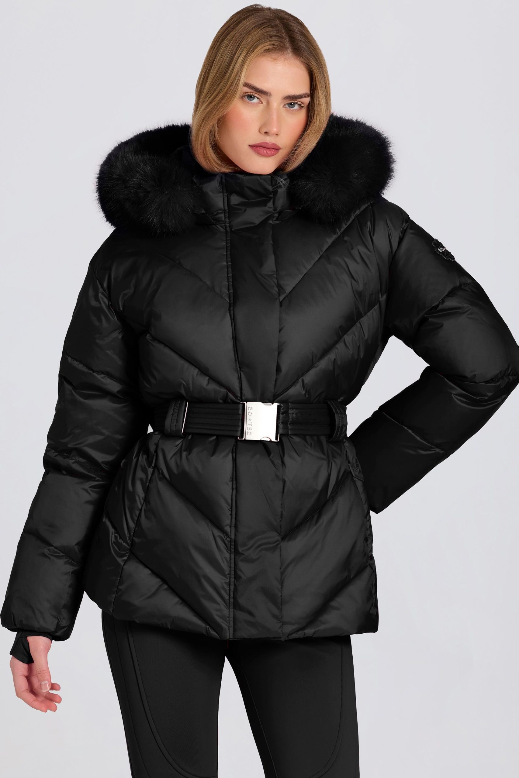 Waterproof Faux-Fur Hood Ski Jacket in Black - Image 7