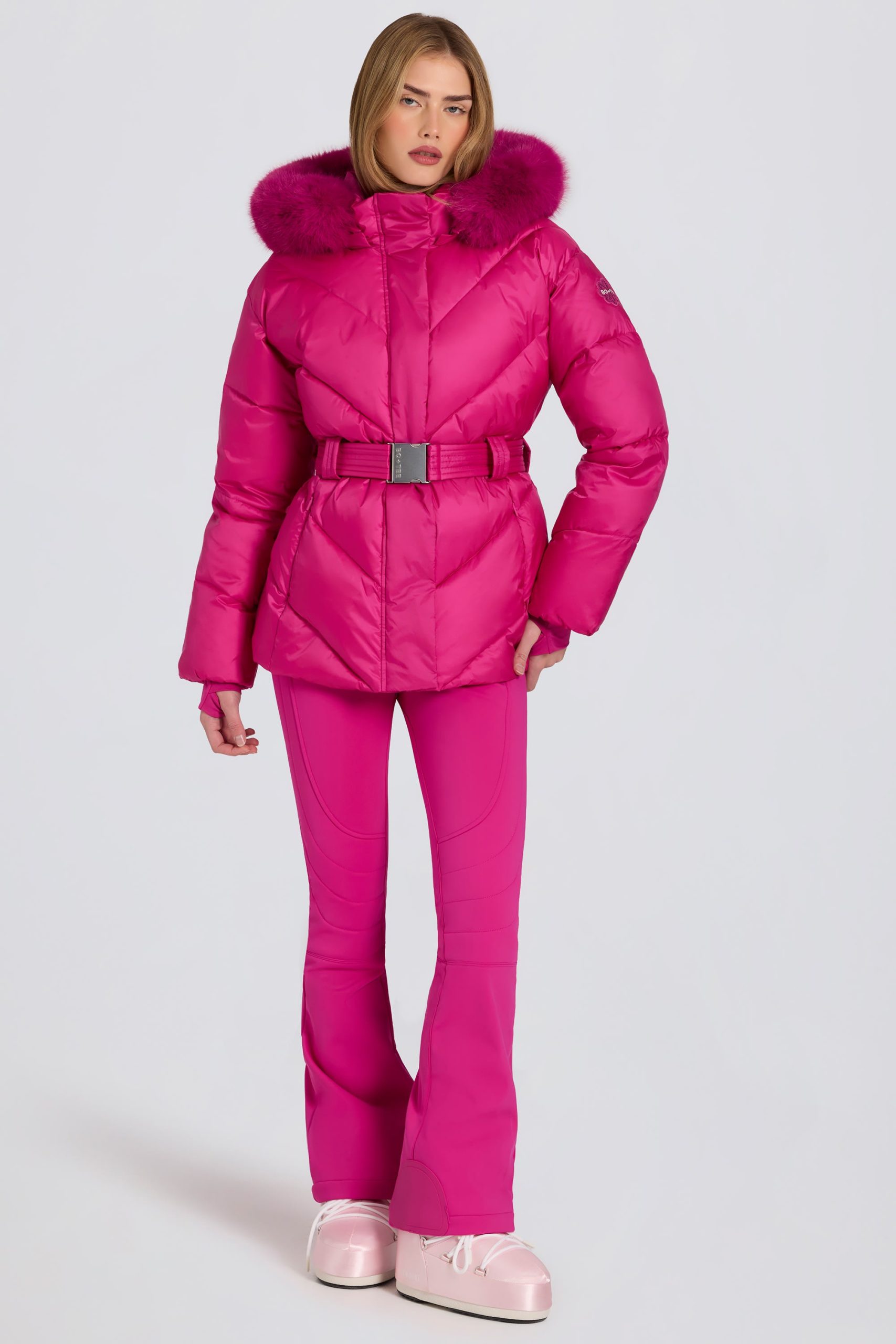 Waterproof Faux-Fur Hood Ski Jacket in Magenta Pink - Image 4