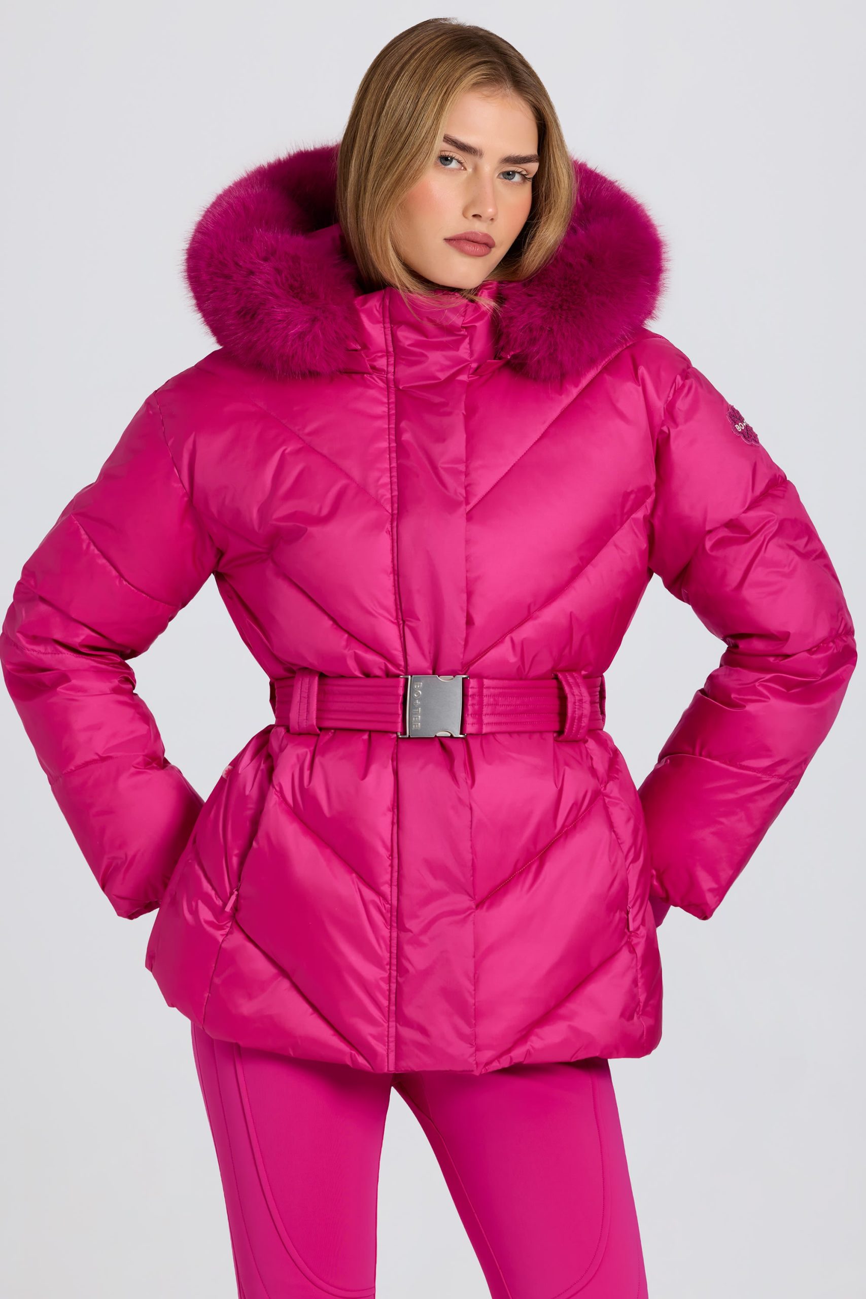 Waterproof Faux-Fur Hood Ski Jacket in Magenta Pink - Image 7