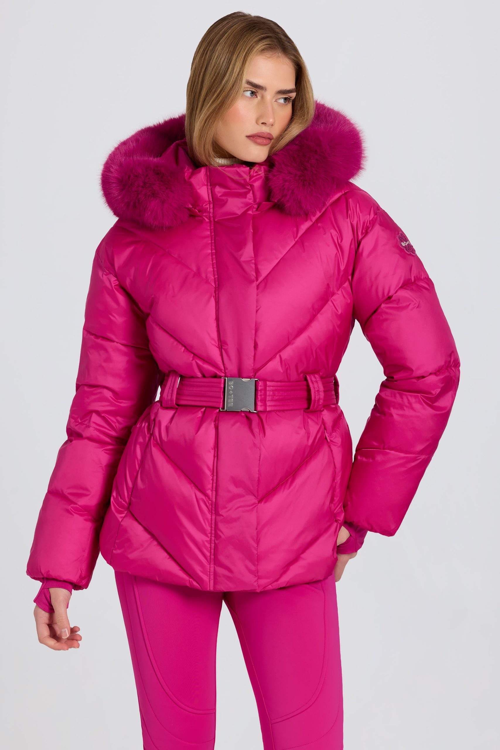 Waterproof Faux-Fur Hood Ski Jacket in Magenta Pink - Image 5