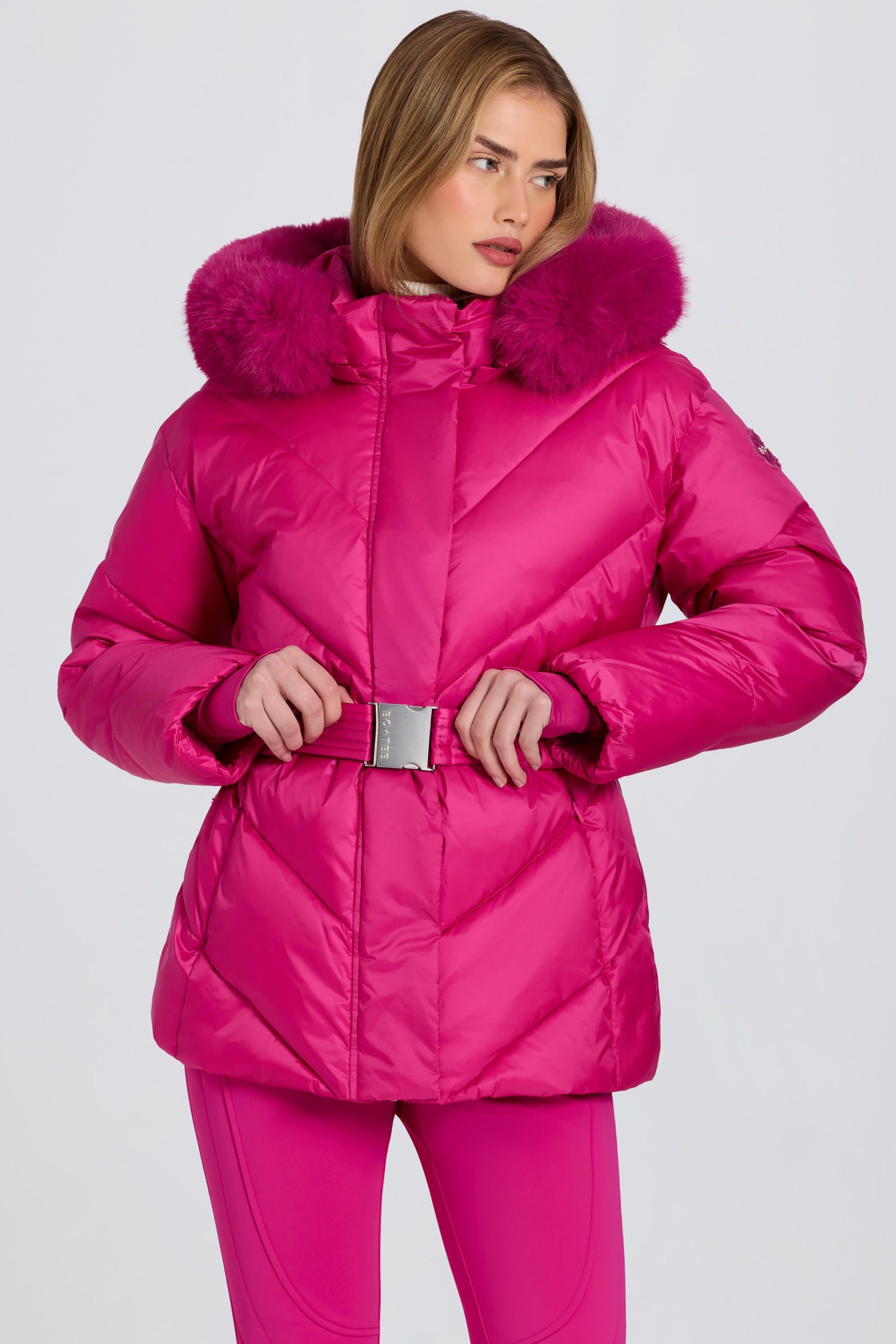 Waterproof Faux-Fur Hood Ski Jacket in Magenta Pink - Image 8