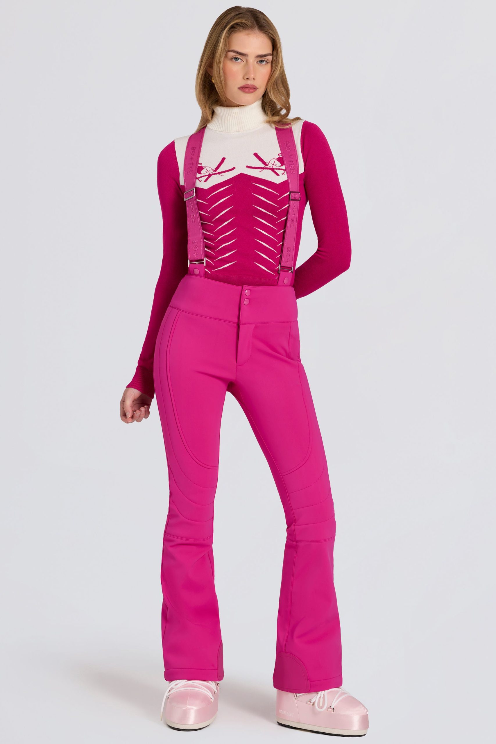 Waterproof High-Rise Salopettes with Suspenders in Magenta Pink - Image 7