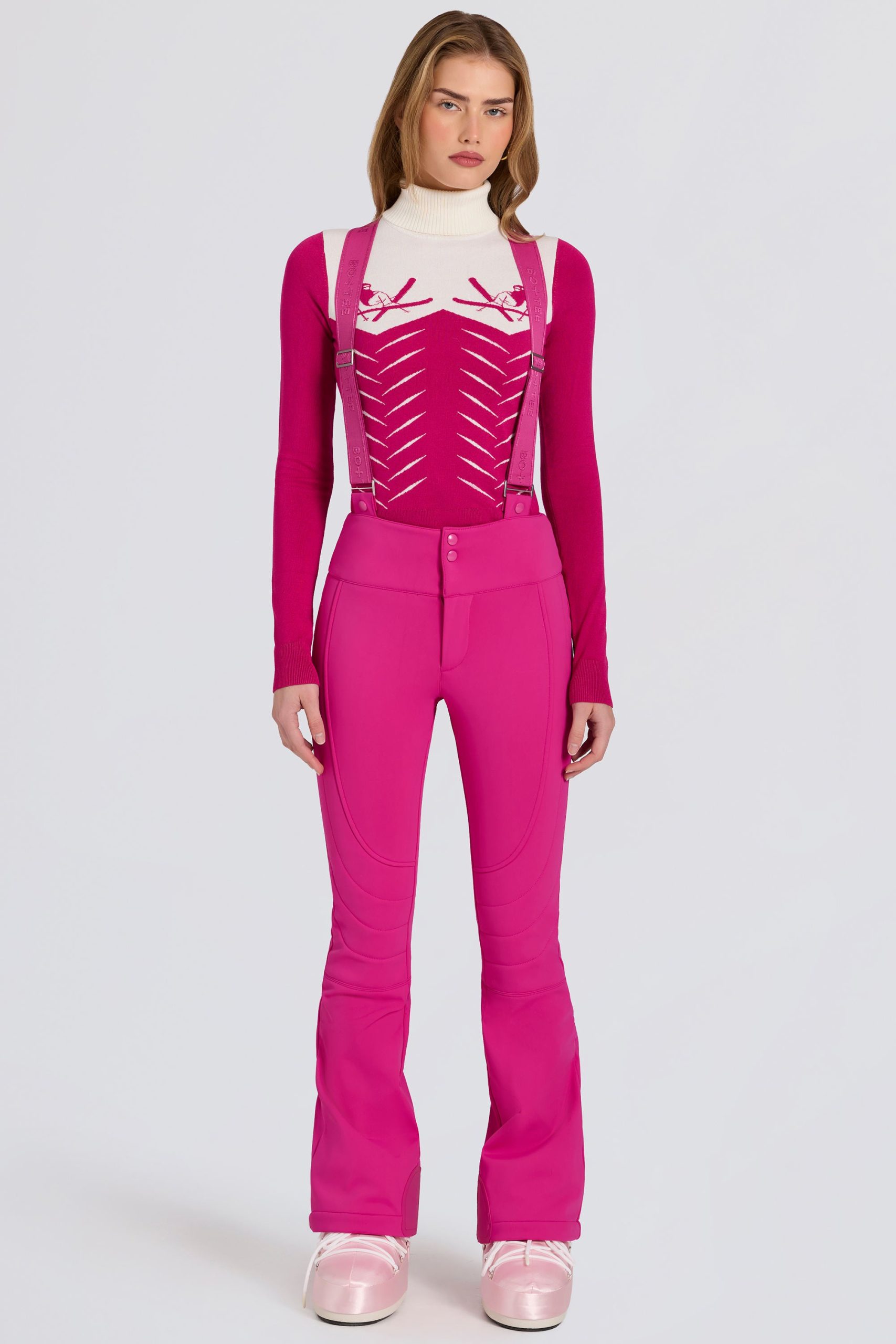 Waterproof High-Rise Salopettes with Suspenders in Magenta Pink - Image 4