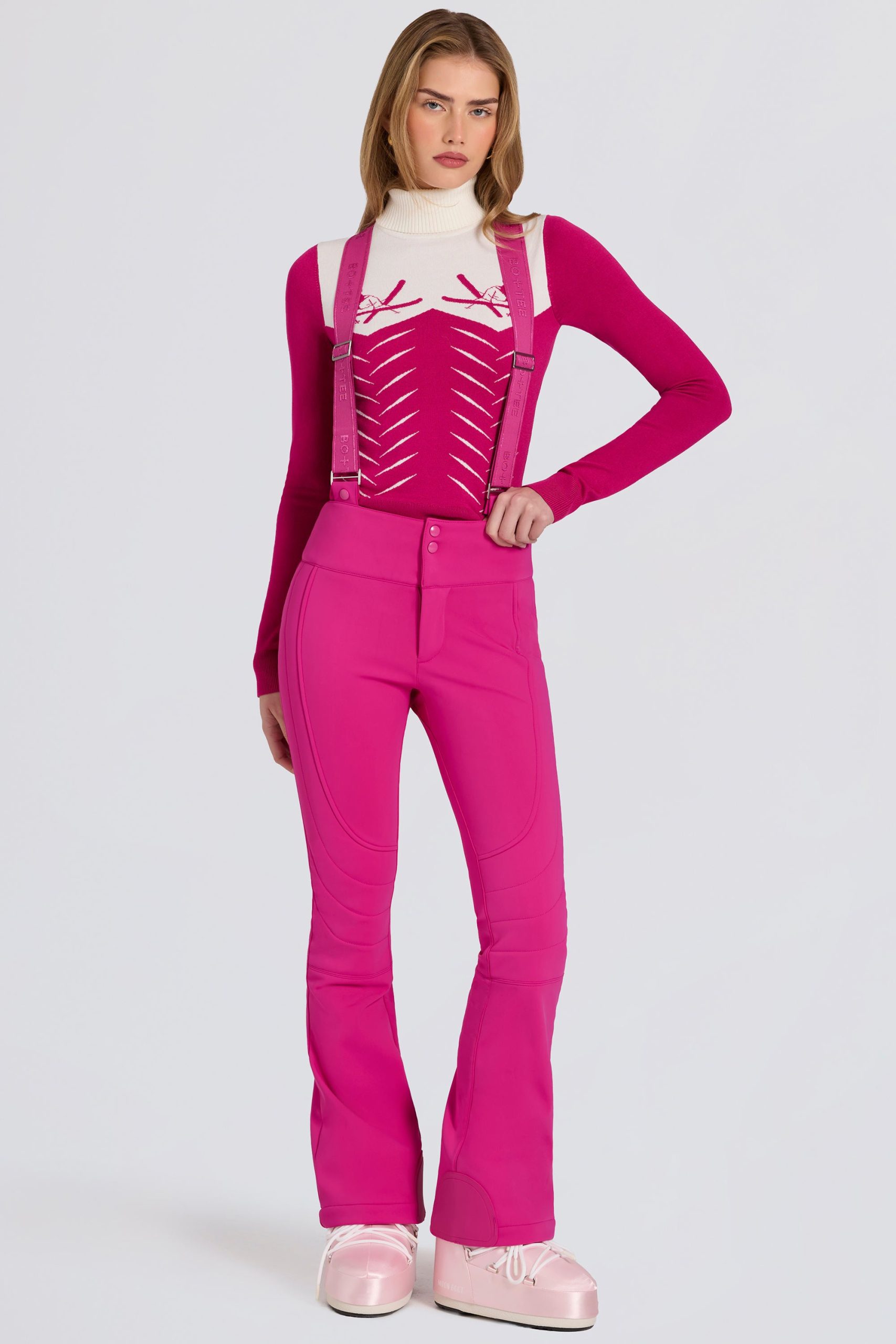 Waterproof High-Rise Salopettes with Suspenders in Magenta Pink - Image 8