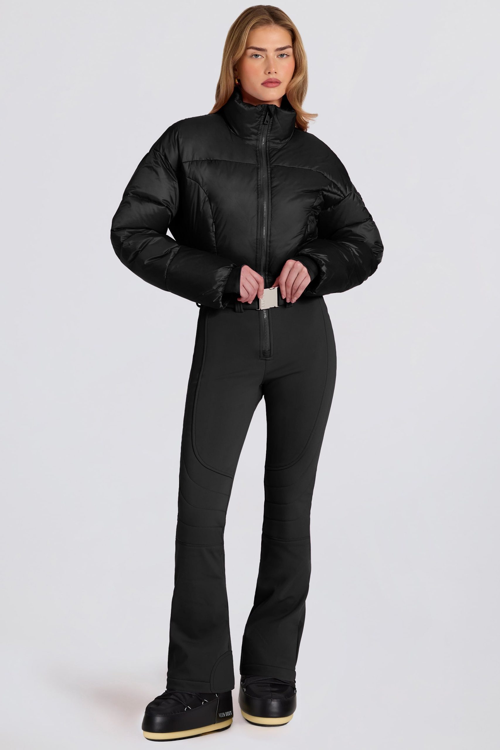 Waterproof Padded Belted Ski Suit in Black - Image 7