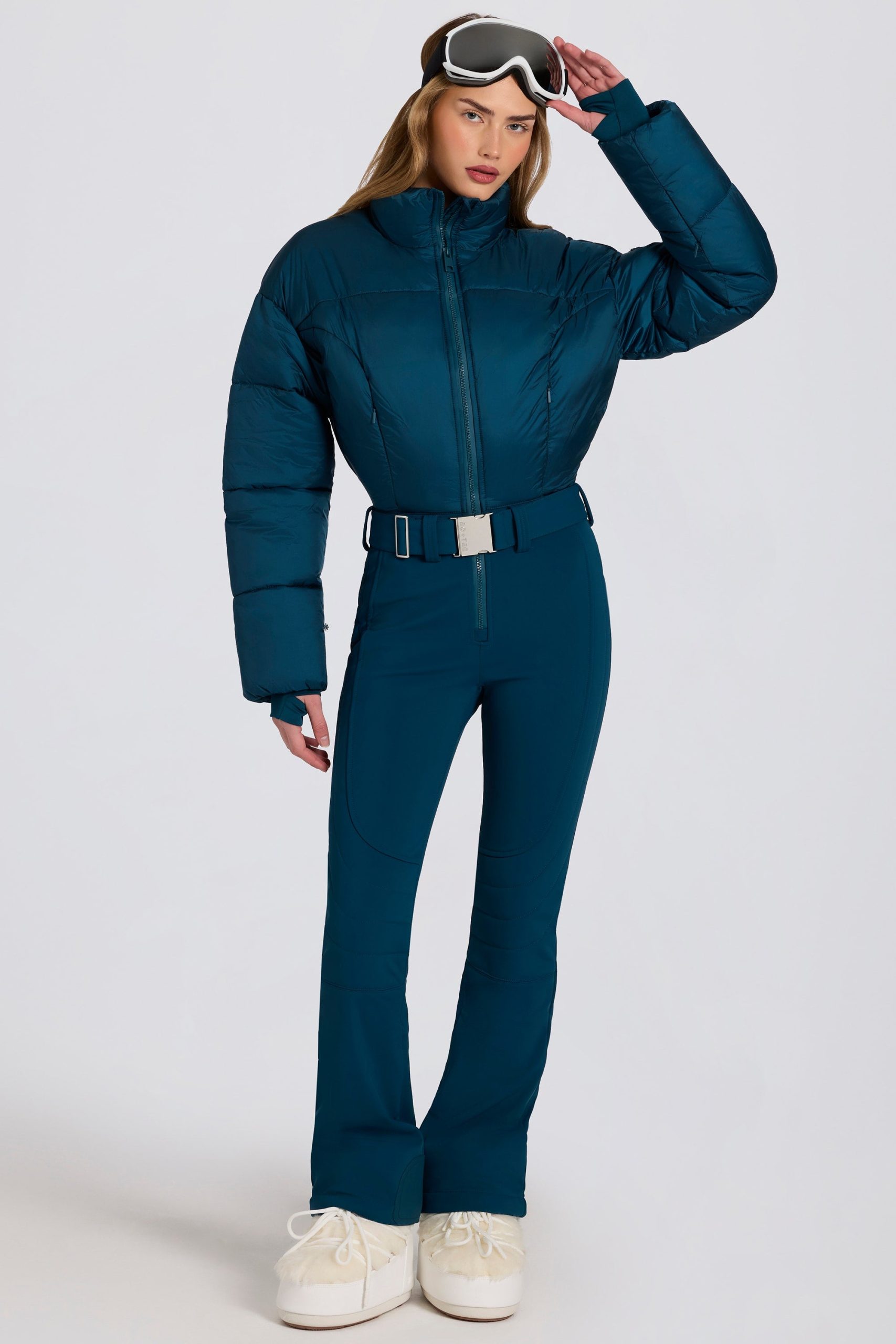 Waterproof Padded Belted Ski Suit in Teal - Image 3