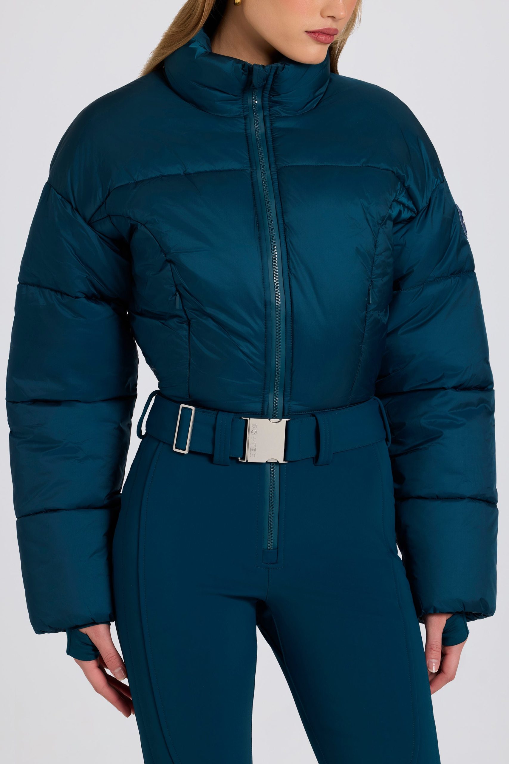 Waterproof Padded Belted Ski Suit in Teal - Image 5