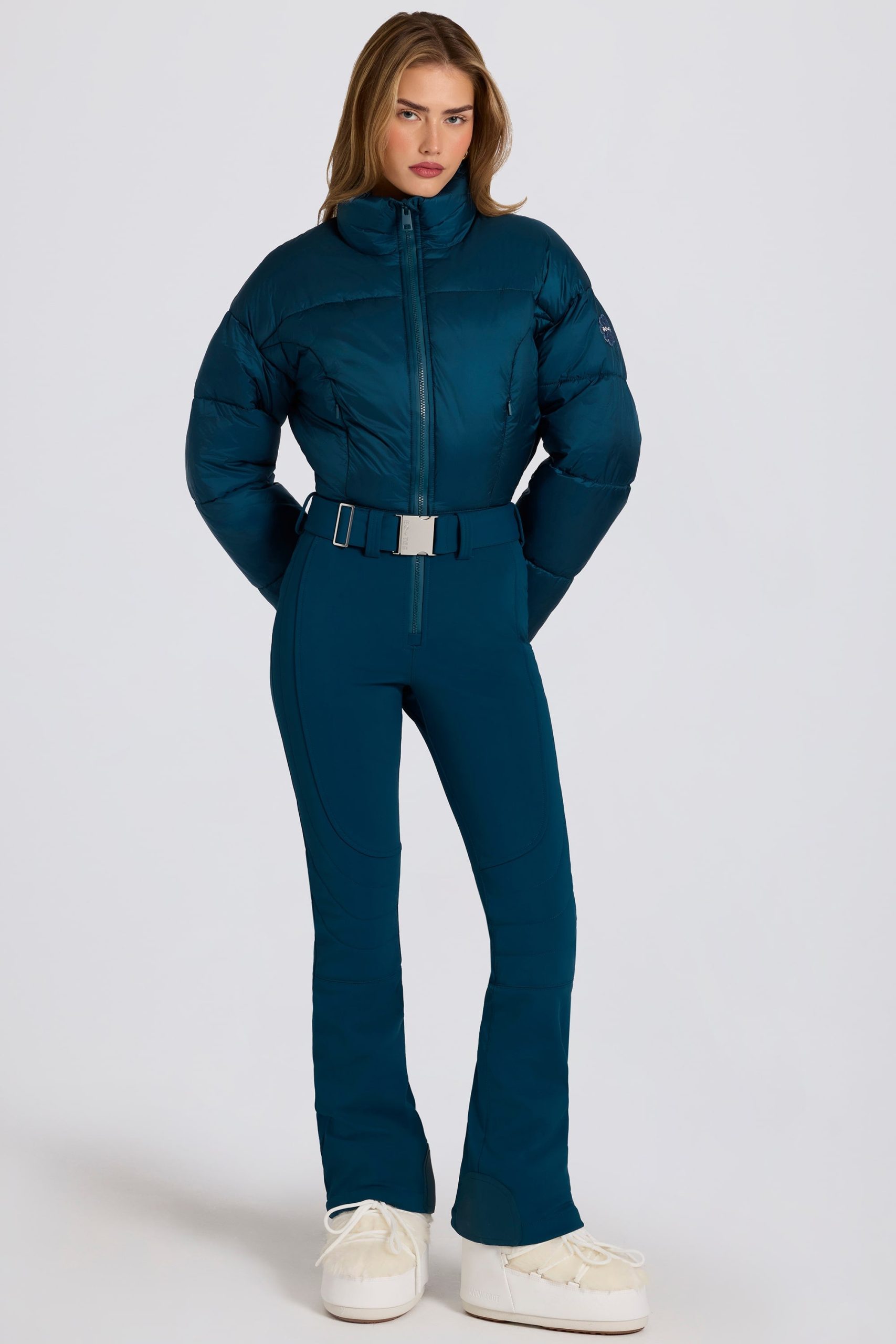 Waterproof Padded Belted Ski Suit in Teal - Image 6