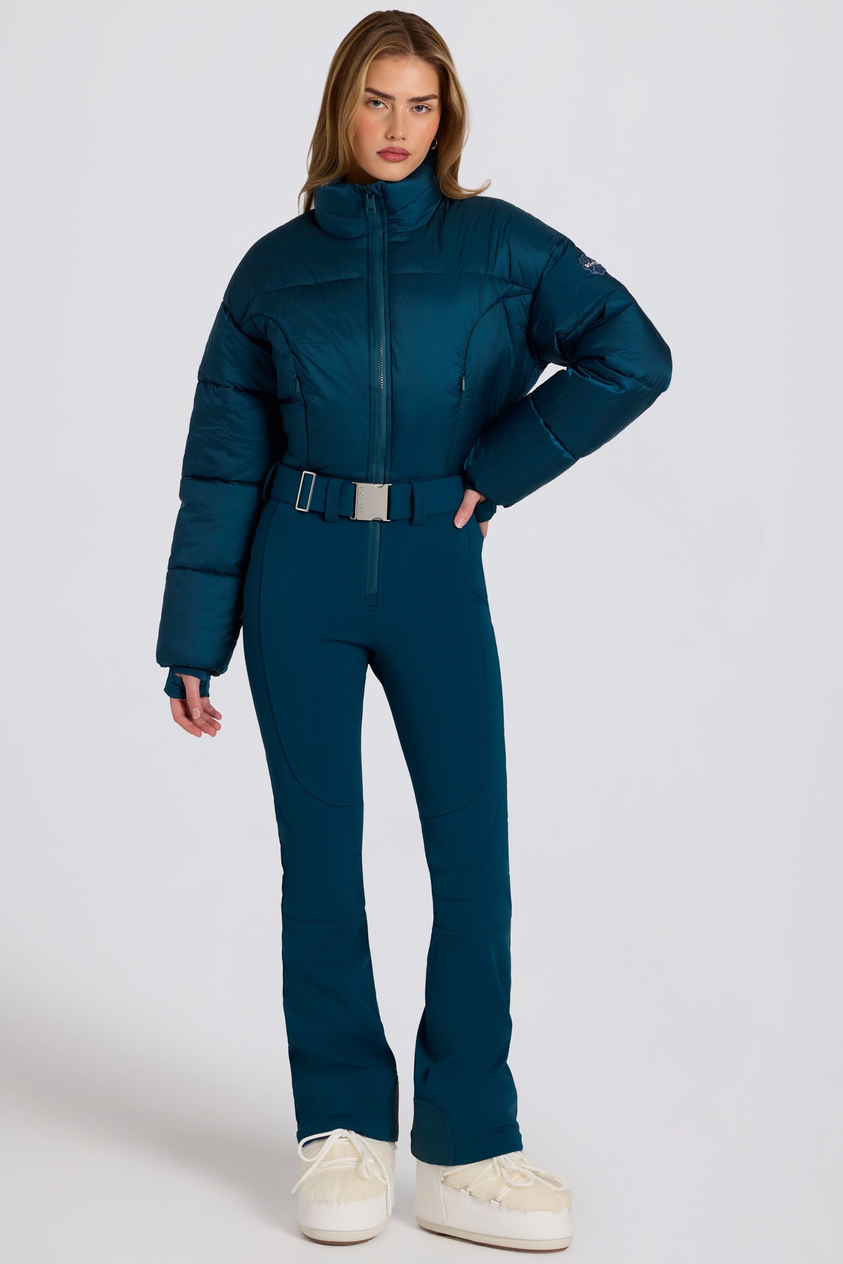 Waterproof Padded Belted Ski Suit in Teal - Image 7