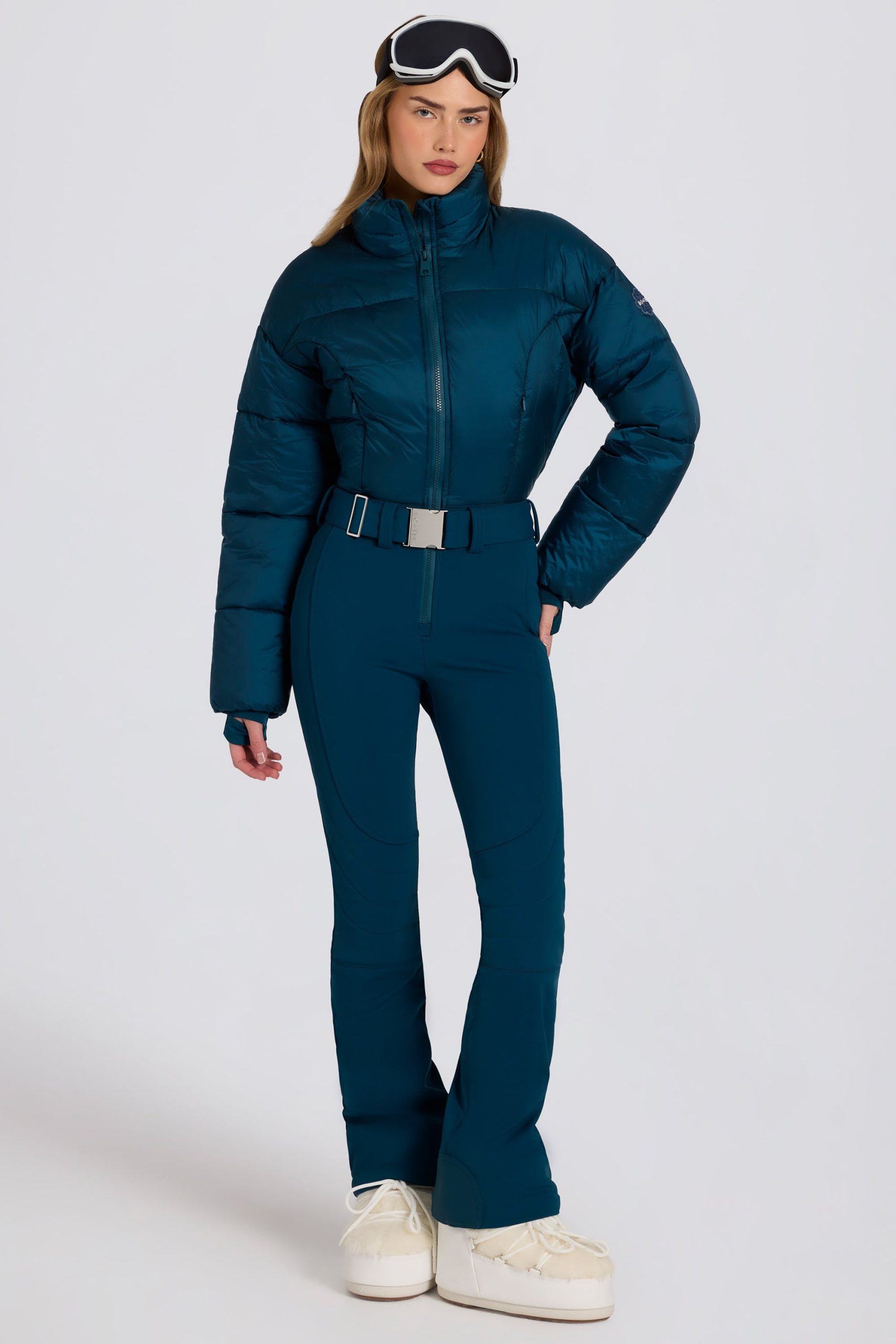 Waterproof Padded Belted Ski Suit in Teal - Image 8